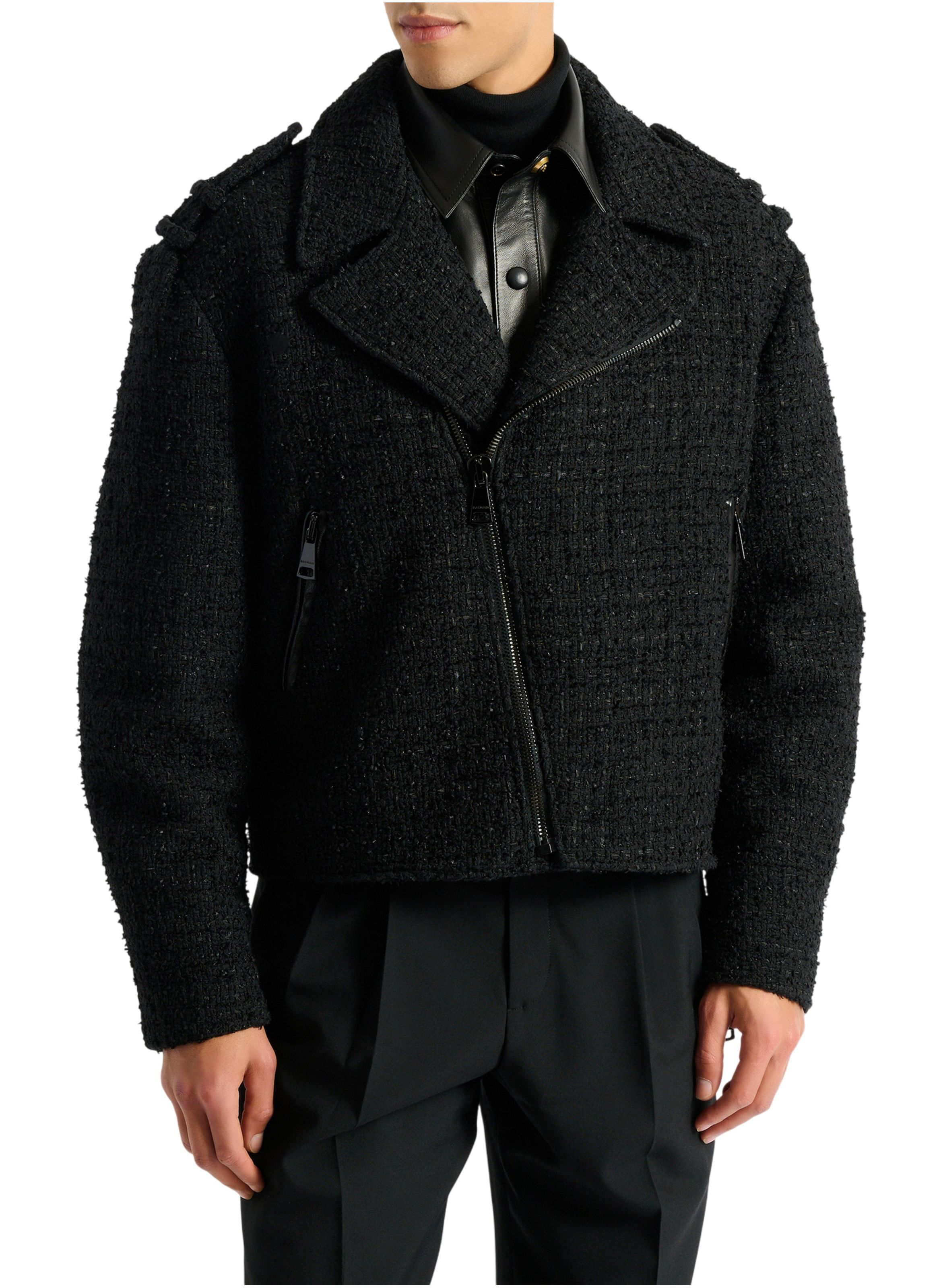 Veste biker en tweed BALMAIN Noir
