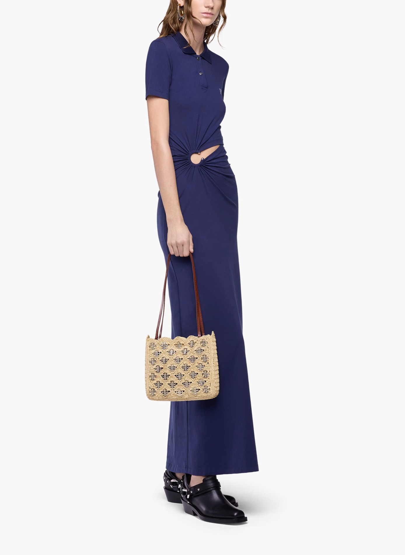 Longue robe piercing en coton RABANNE Bleu