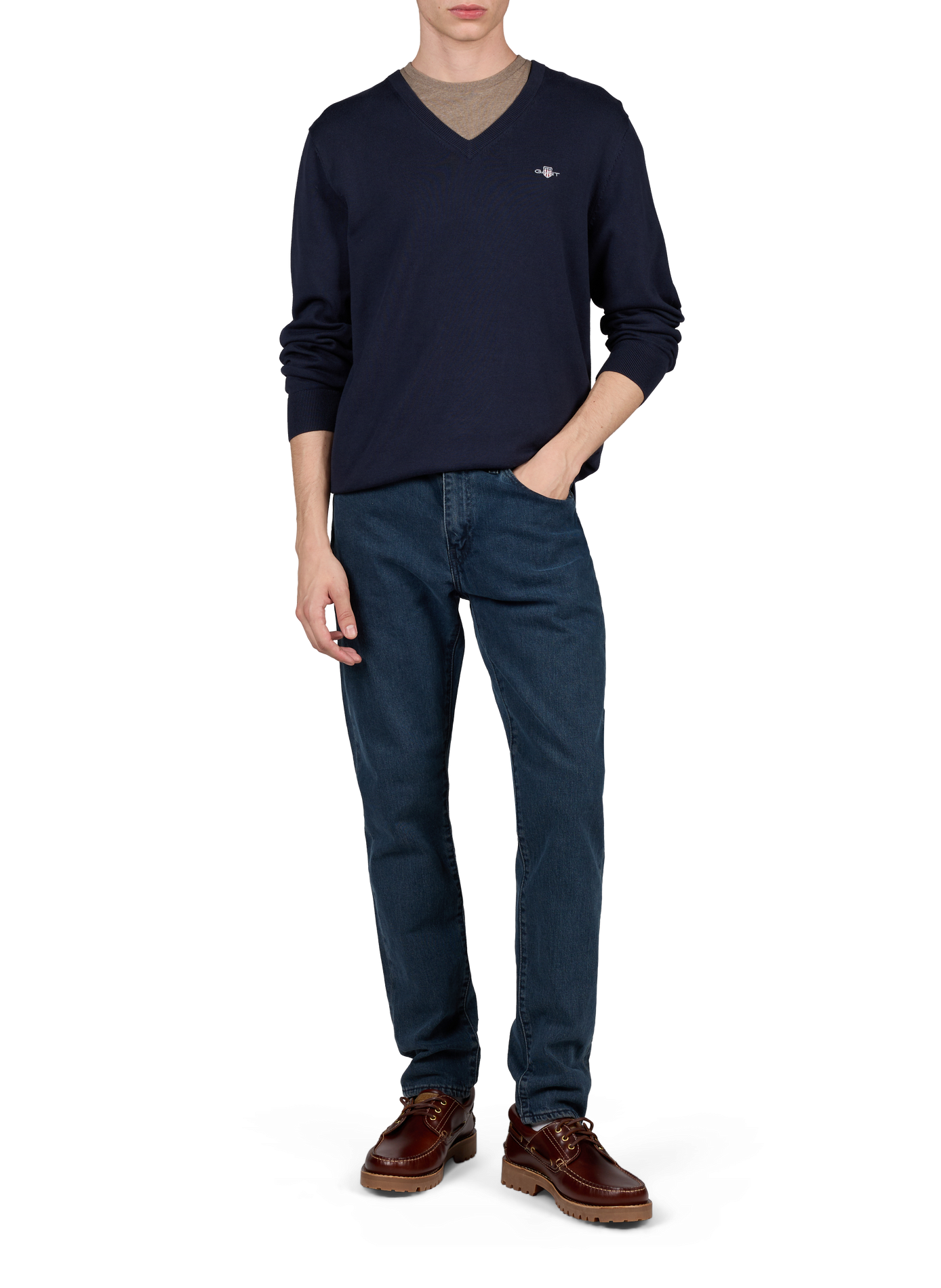 Straight leg pants with embroidered logo in cotton GANT Blue