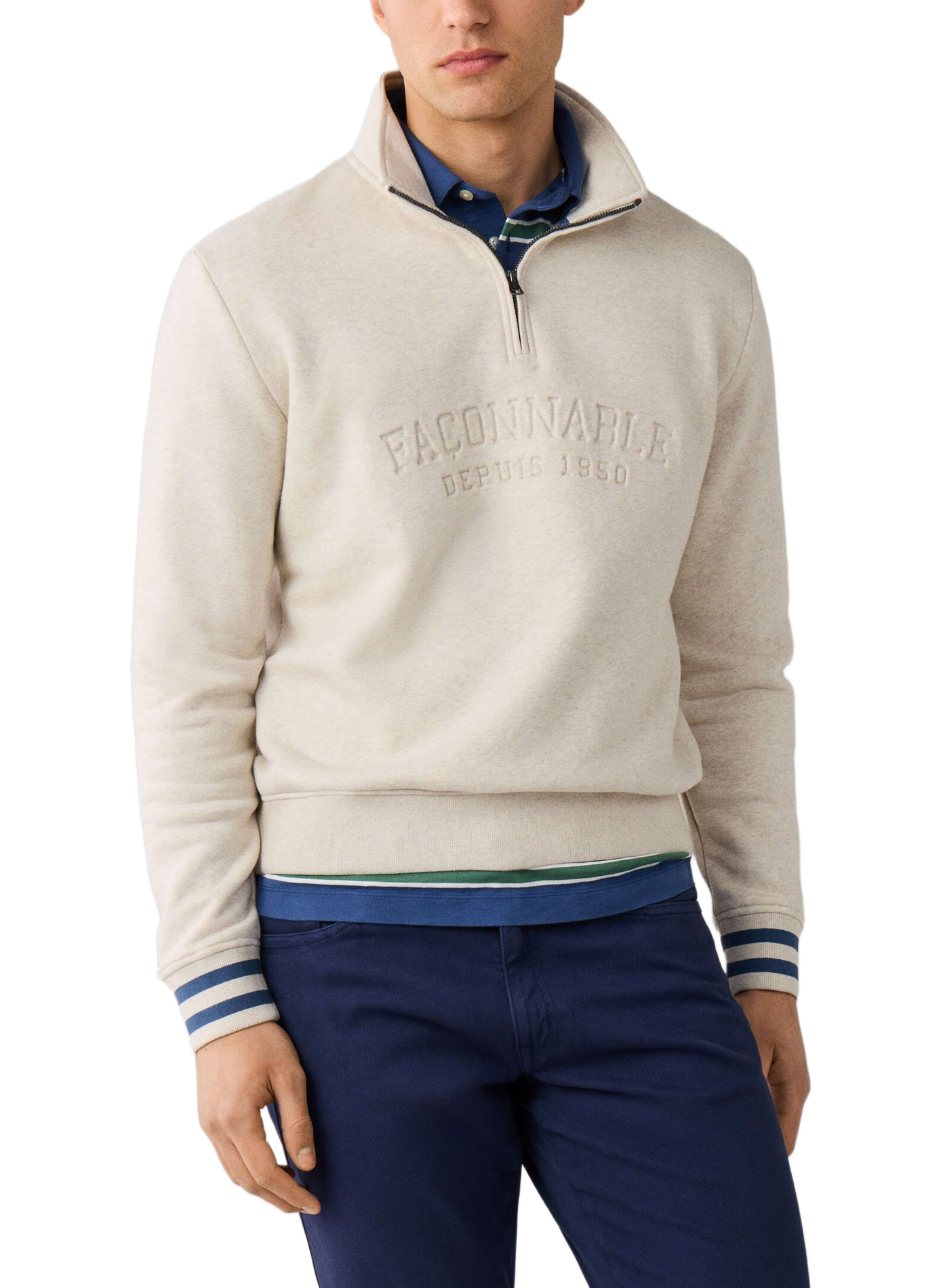 Rechte sweater met opstaande kraag in gemengd katoen FACONNABLE Beige