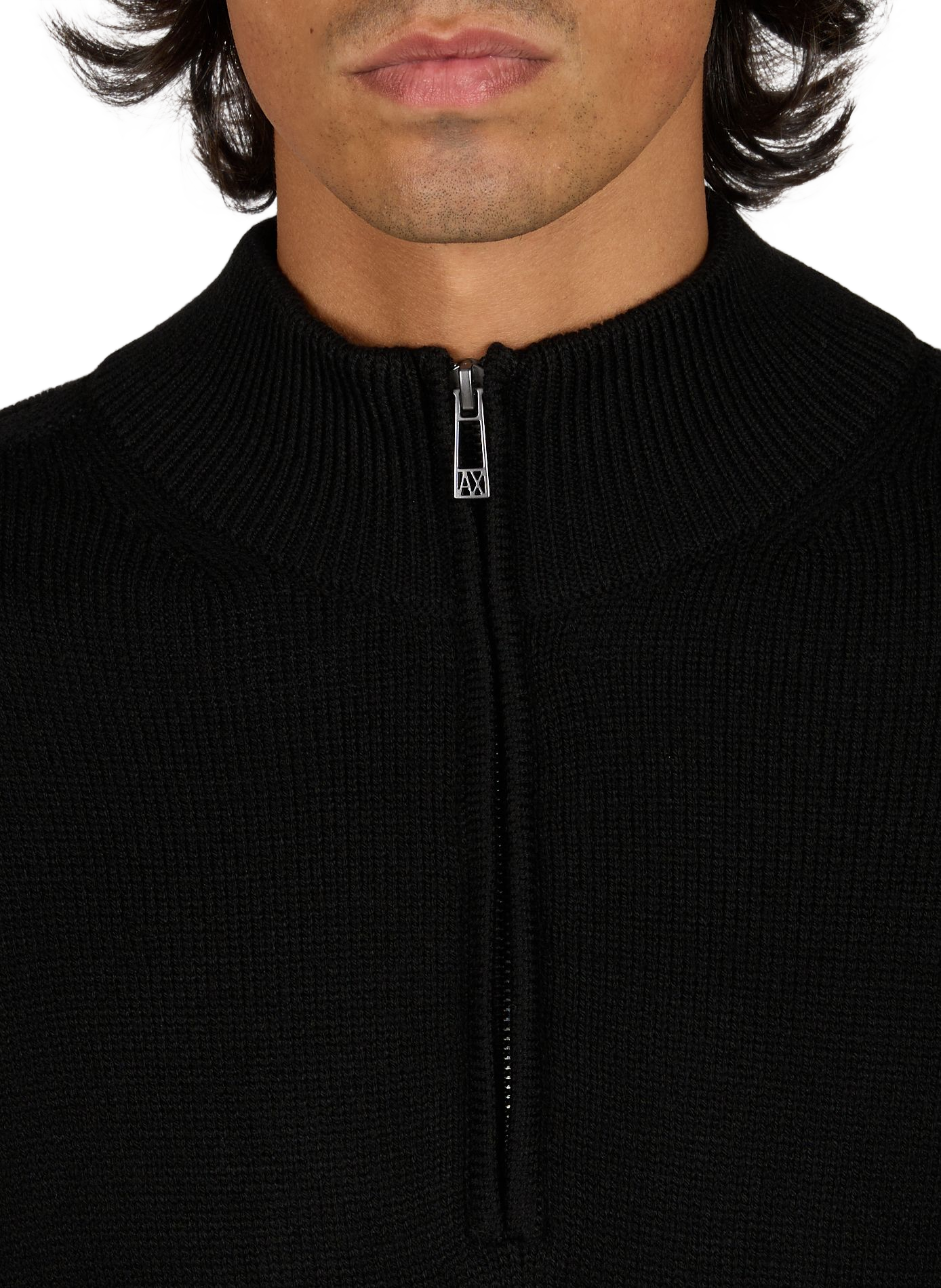 Rechte pullover met ritskraag in katoen en wolmix ARMANI EXCHANGE Zwart