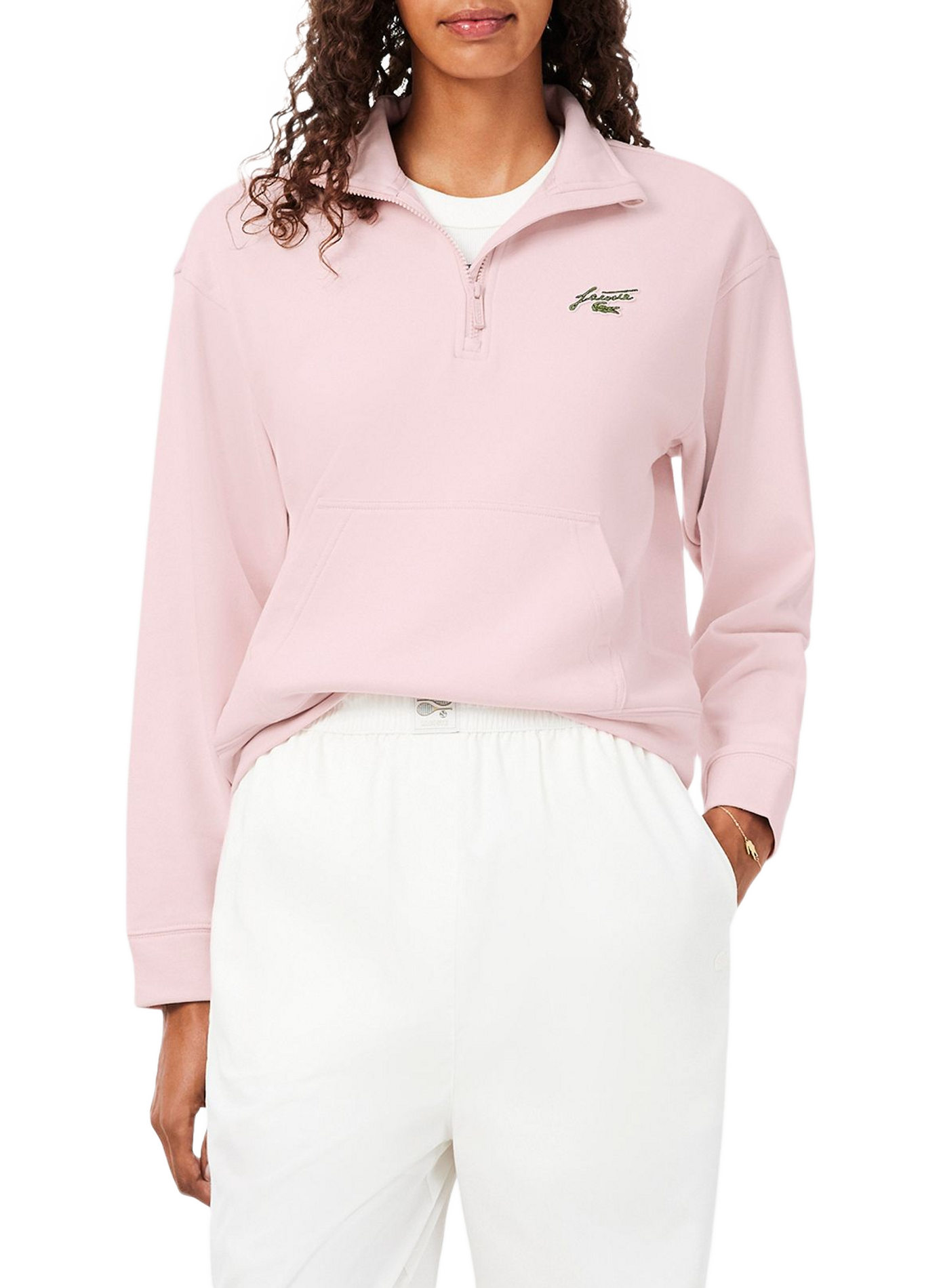 Sweat droit col montant en coton mélangé LACOSTE Rose