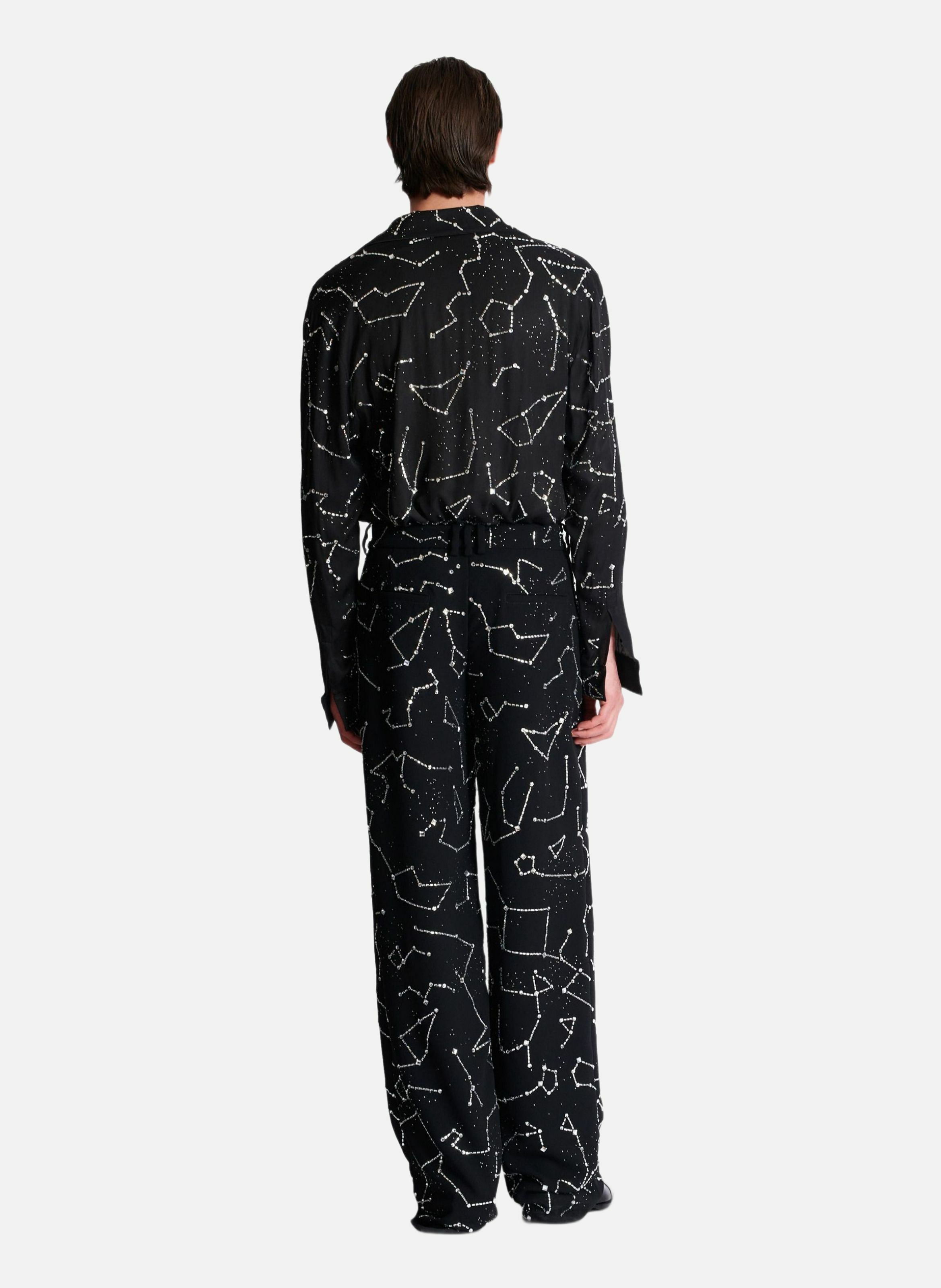 Pantalon en crêpe avec strass motif constellation BALMAIN Argent