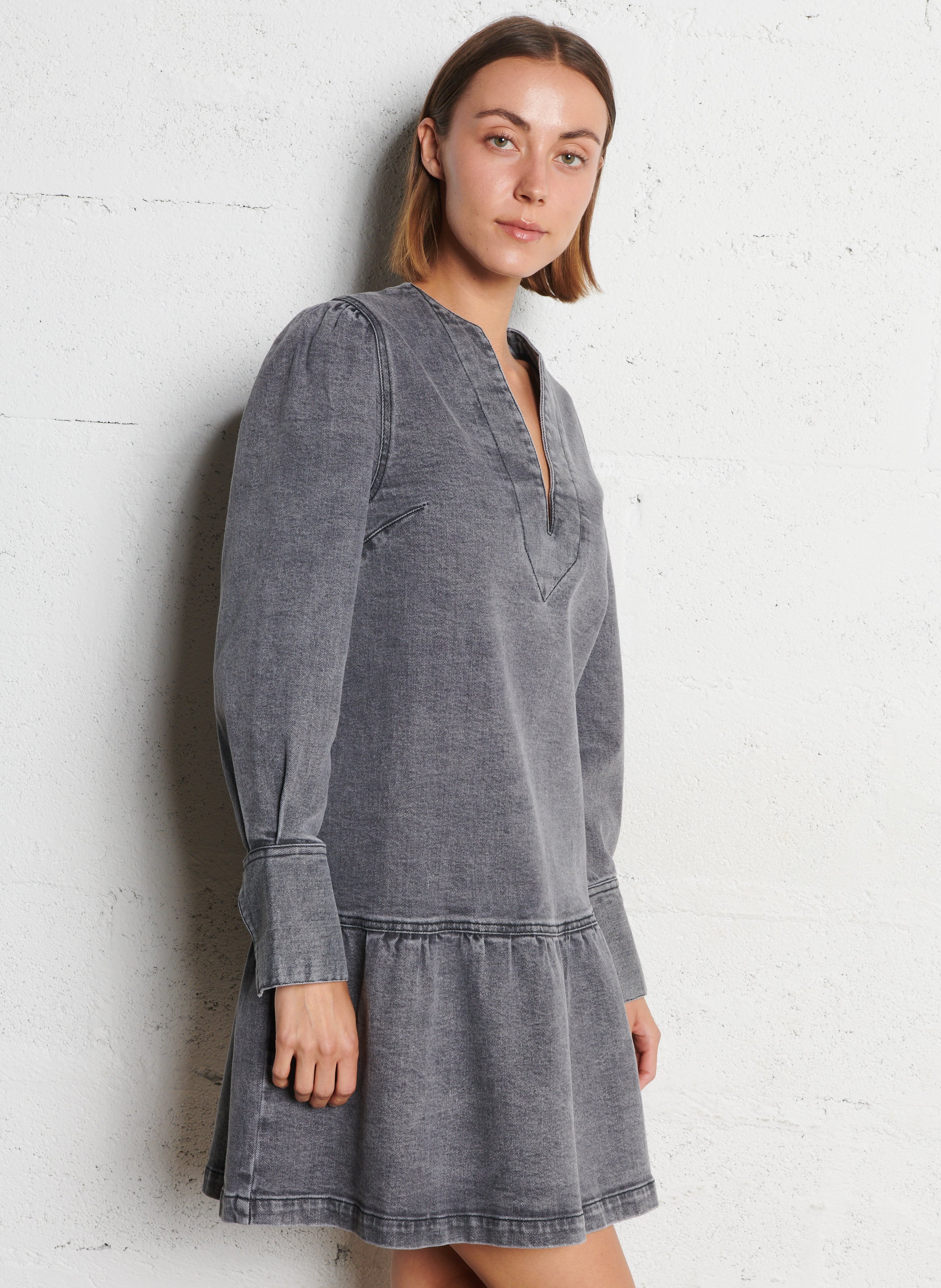 Robe courte col tunsien en jean IKKS Gris