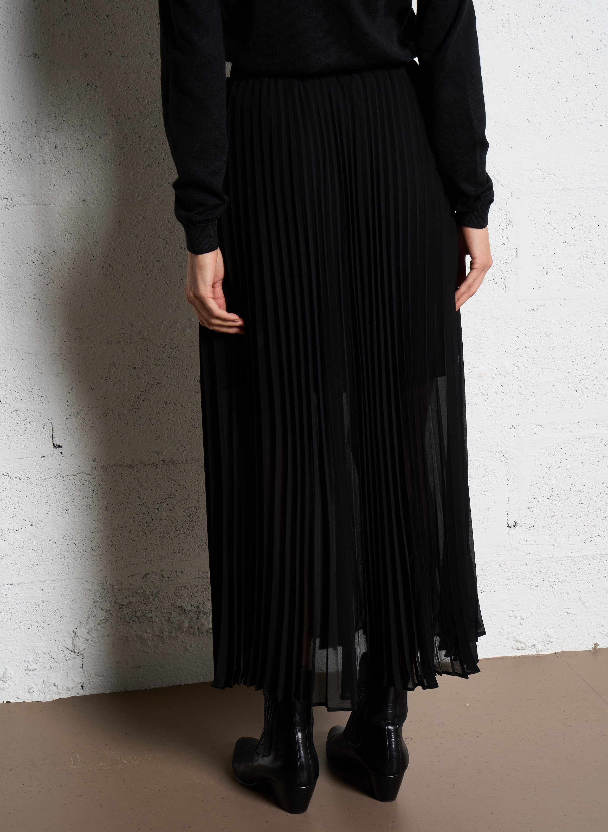 Jupe longue plissée en crêpe IKKS Noir