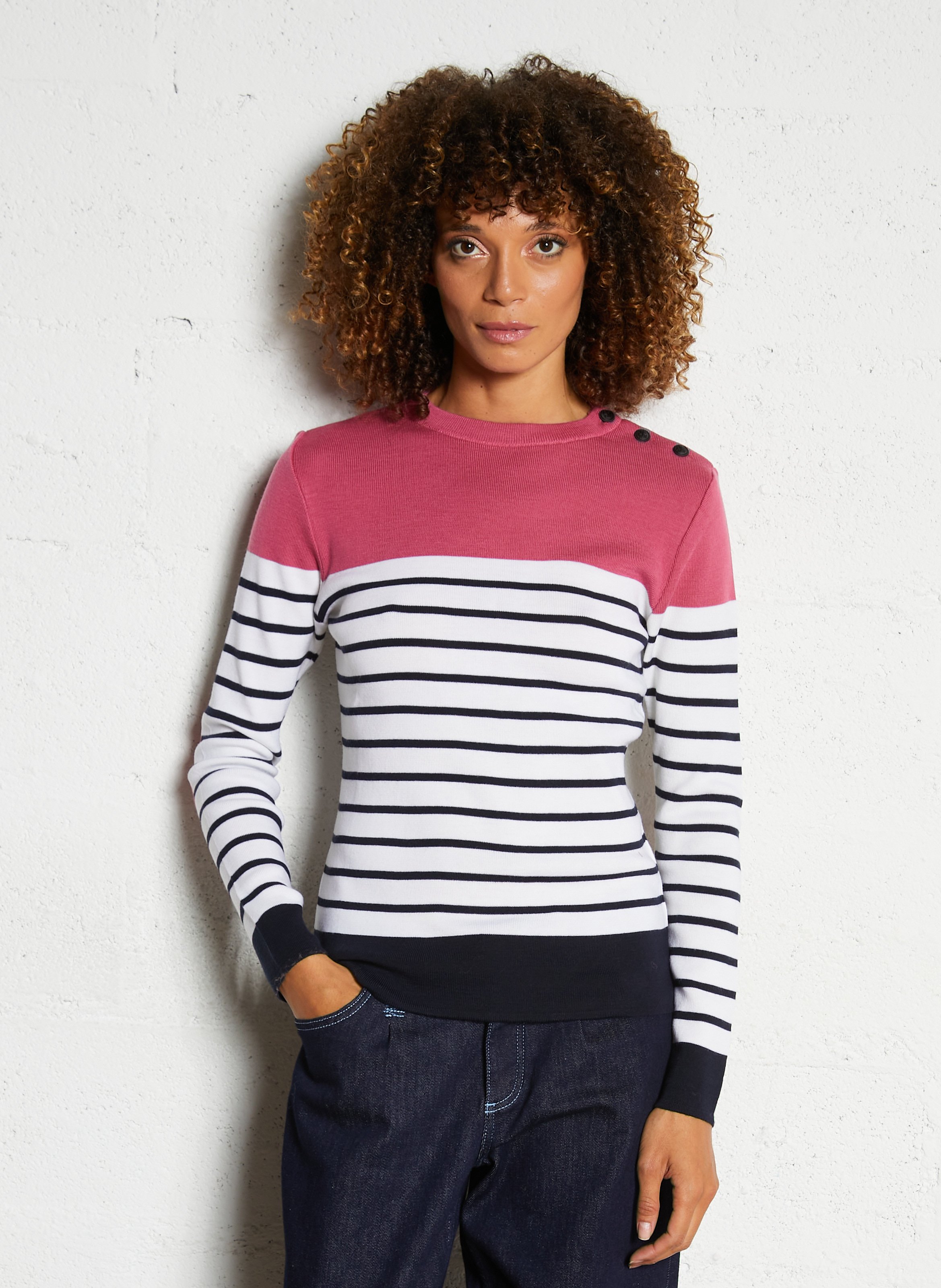 ARMOR-LUX Pull marin col rond en laine Bleu