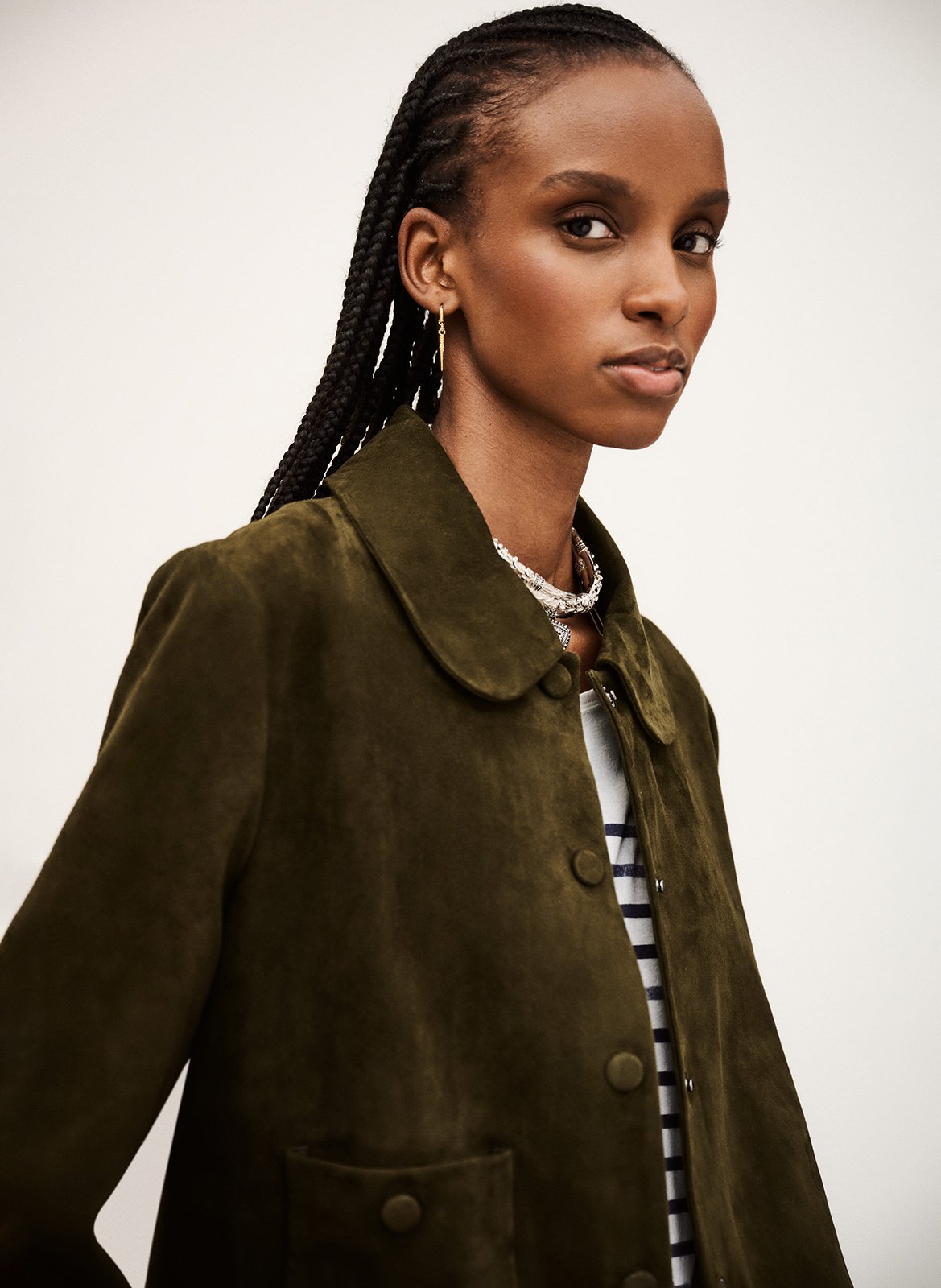 Veste courte en cuir velours milas BA&SH Kaki