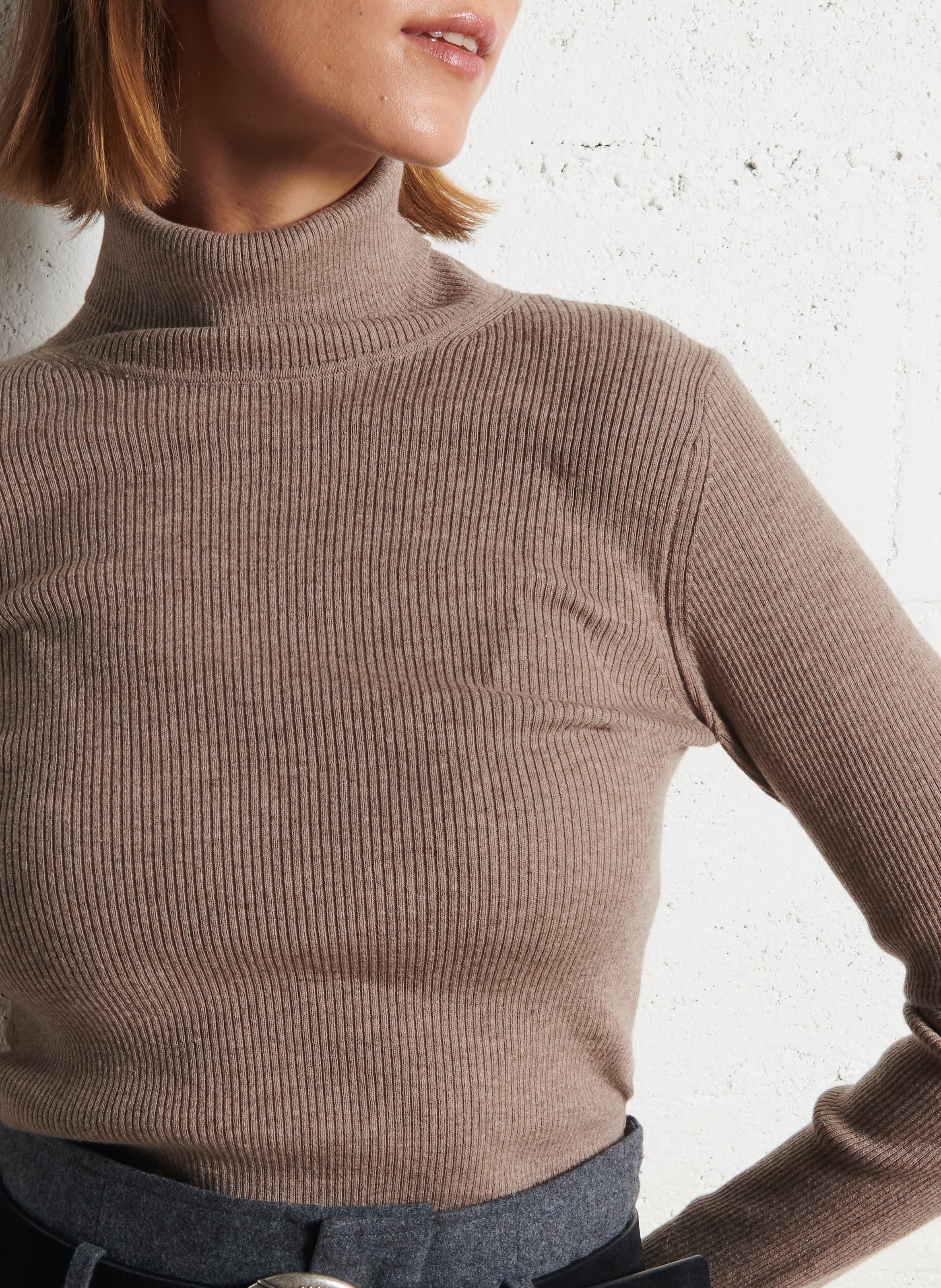 Col roulé cintré en laine et coton IKKS Beige