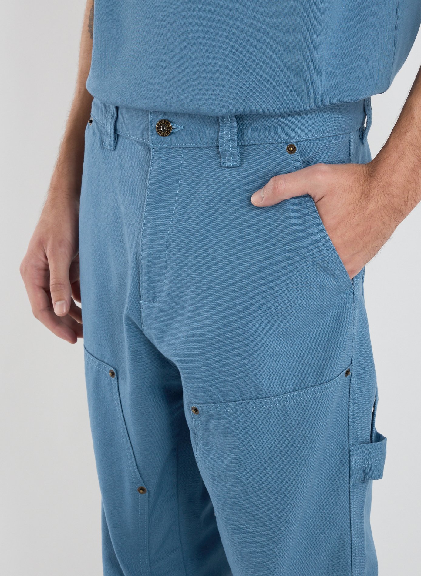Tapered cotton canvas trousers HUGO BLUE Blue