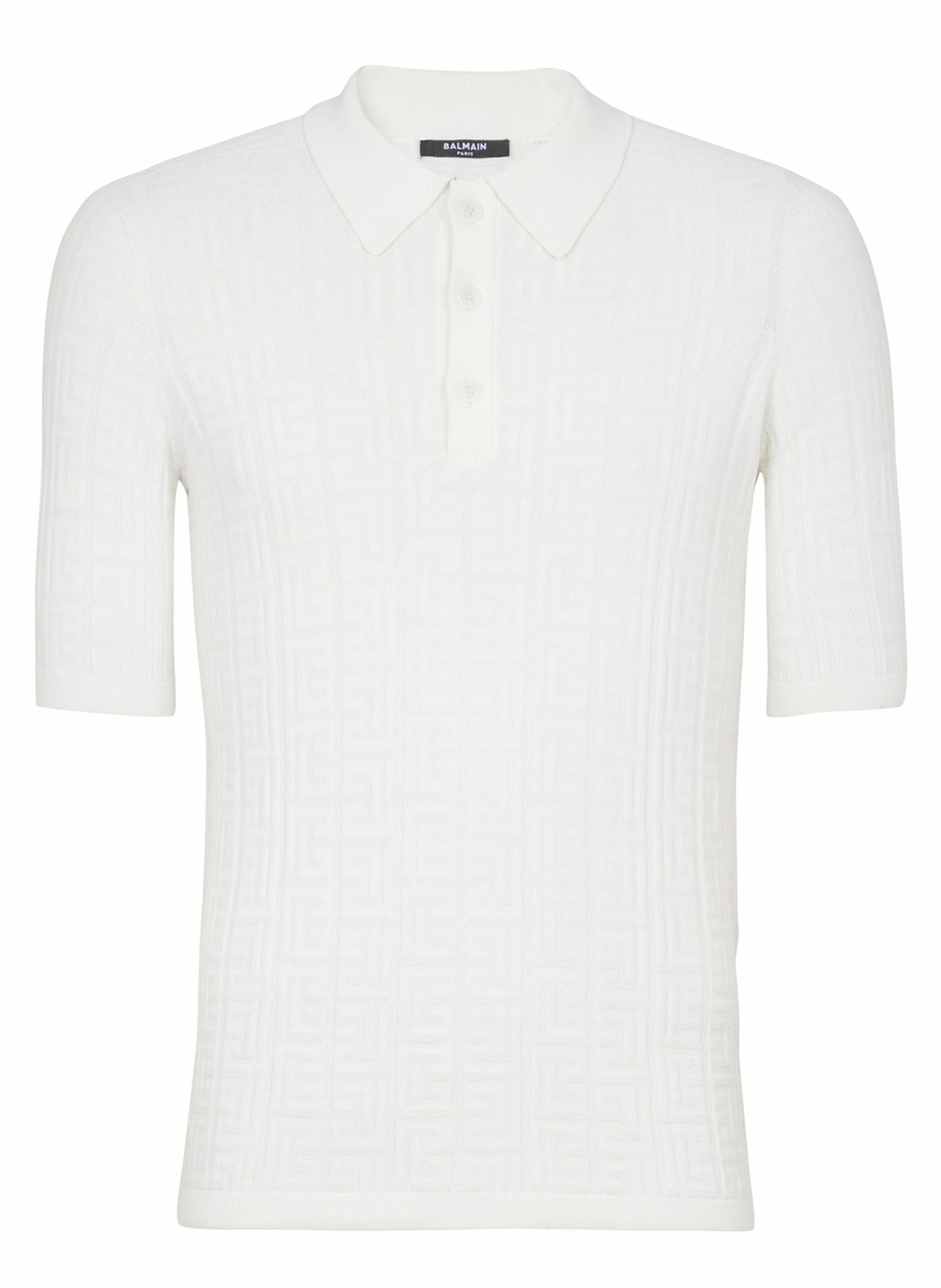 Polo en maille monogrammée BALMAIN Blanc