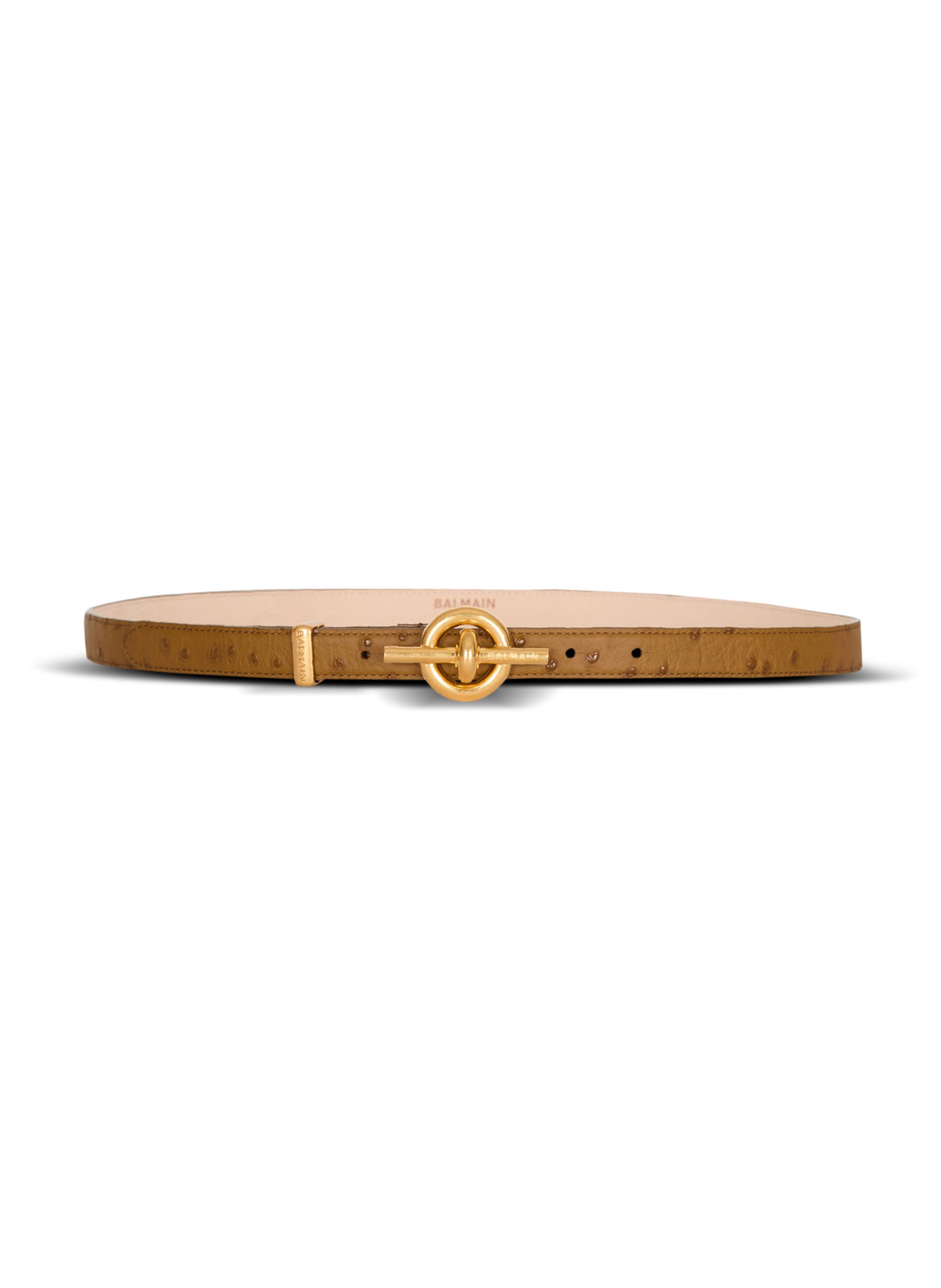 Ceinture t-bar en cuir de veau embossé BALMAIN Marron