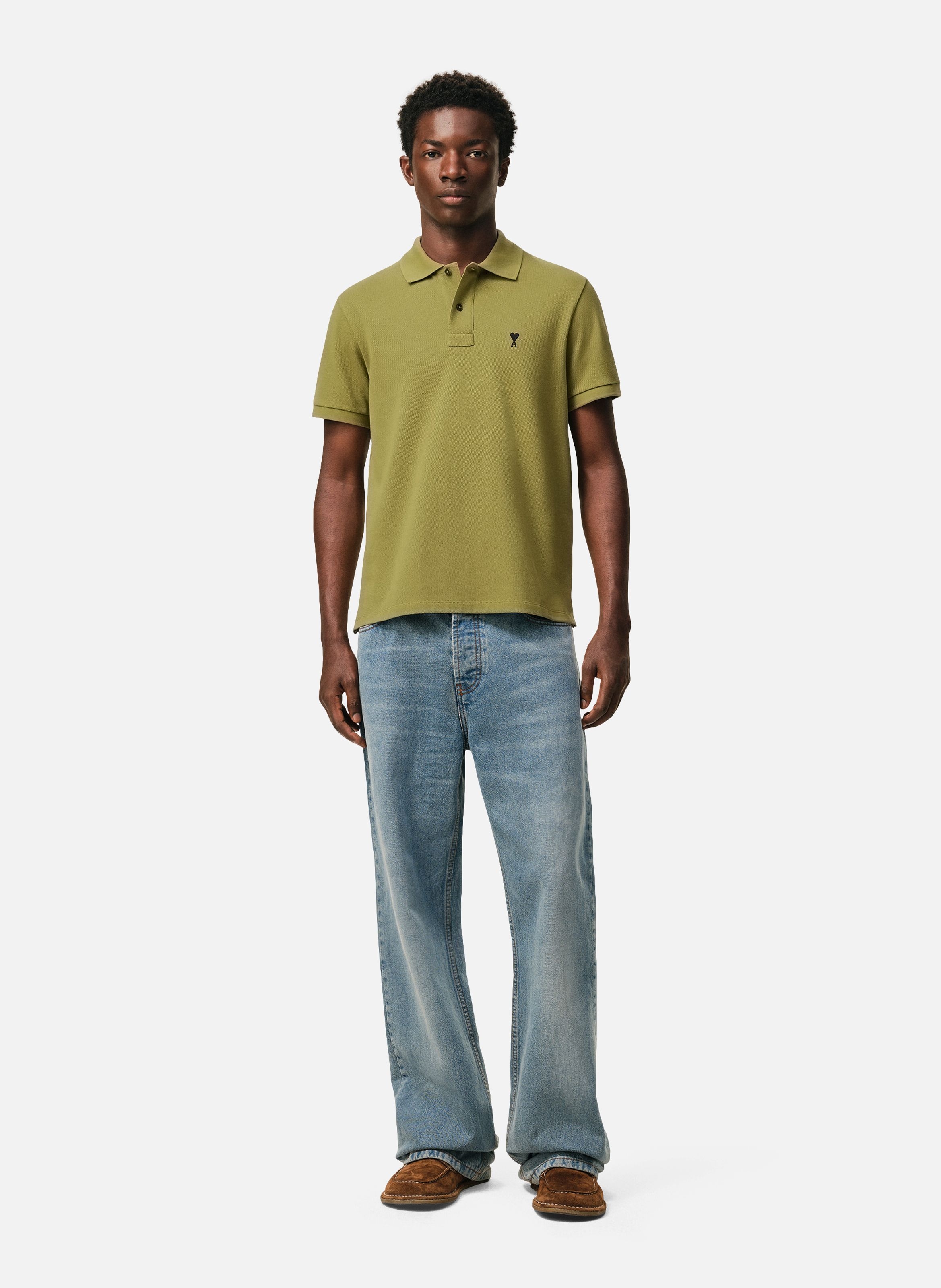 Polo ami de coeur contrasté en coton AMI PARIS Vert