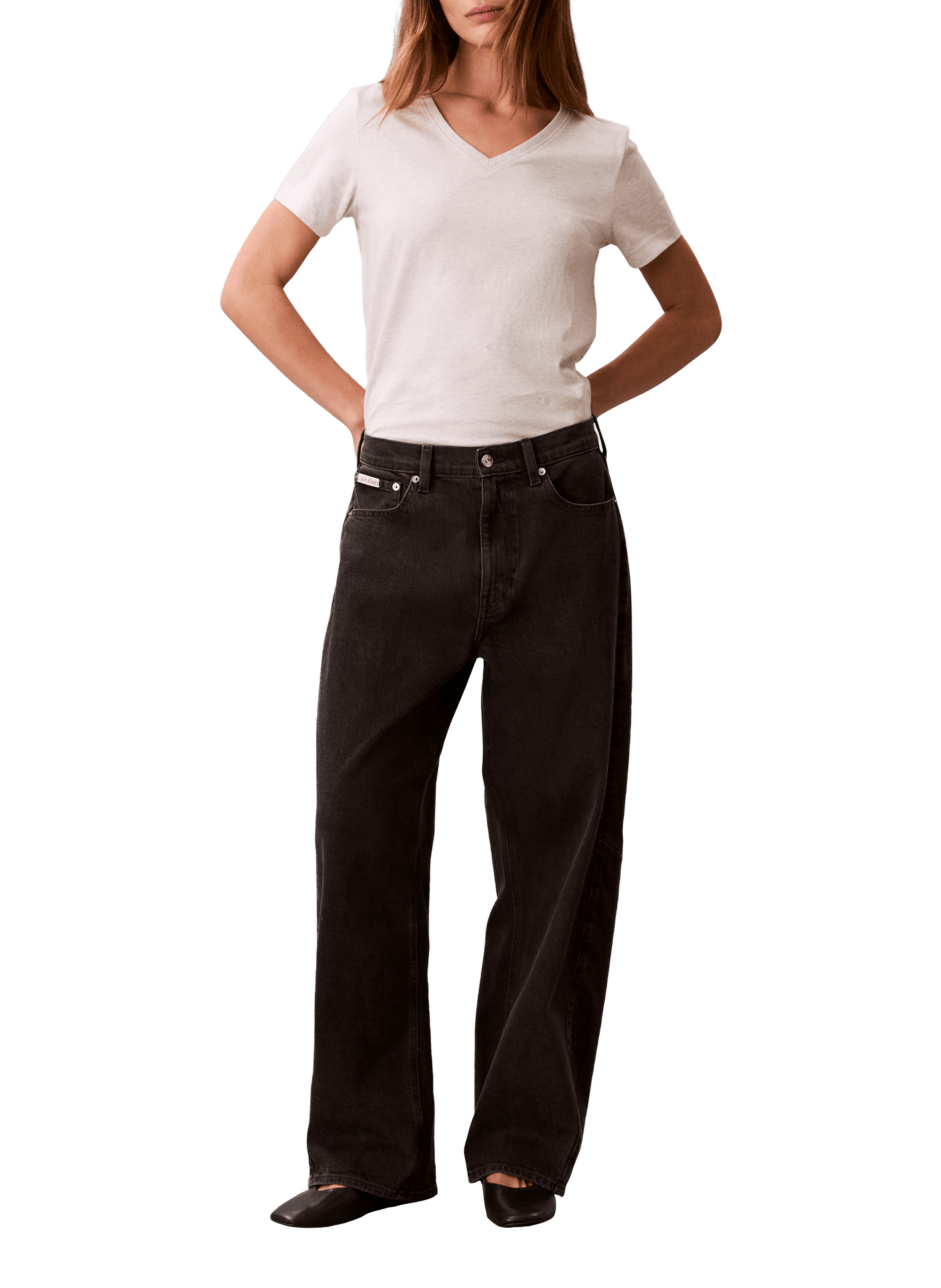 Straight V-neck cotton t-shirt CALVIN KLEIN Grey