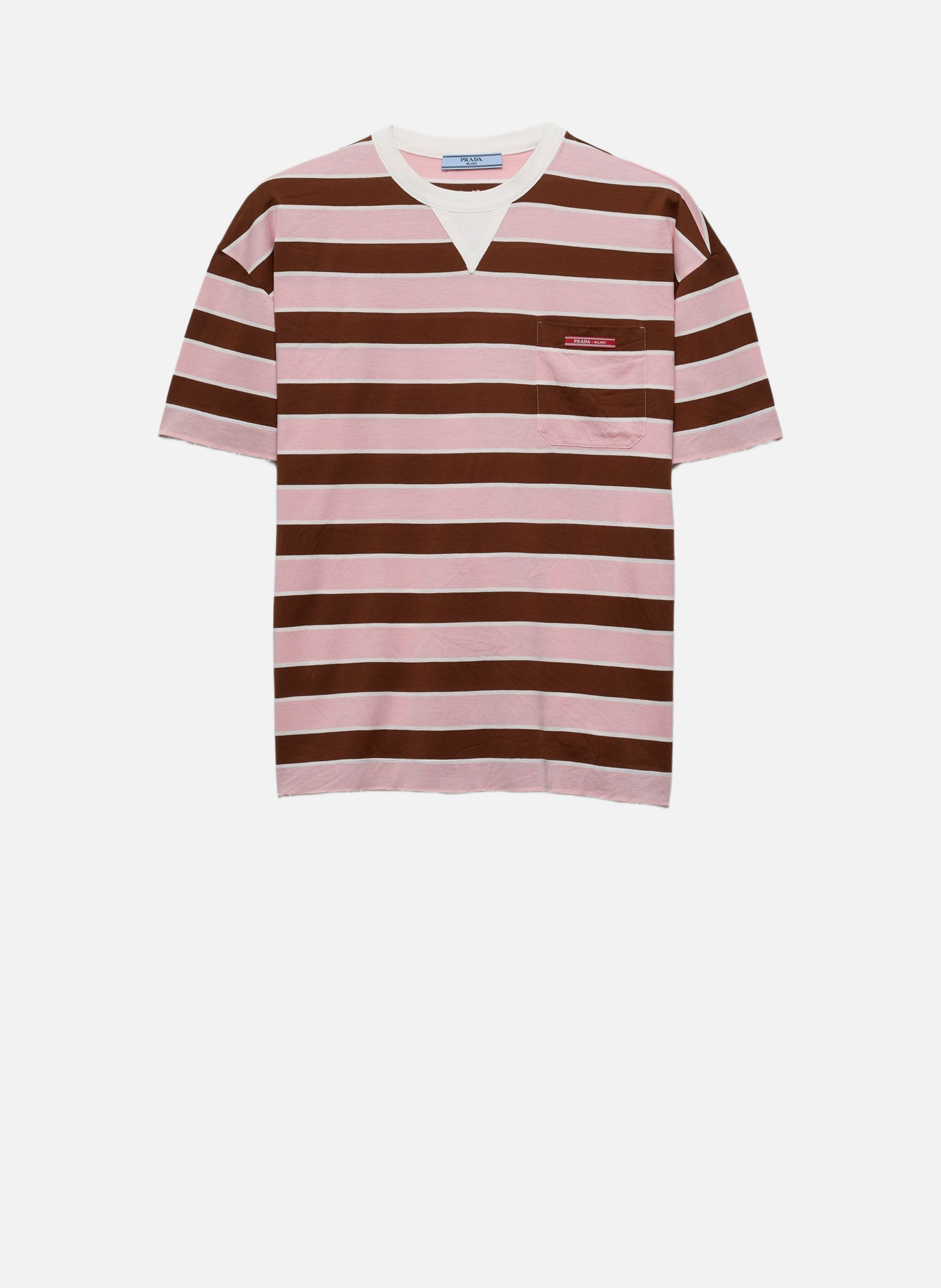 T-shirt en coton lisle à rayures bayadère PRADA Rose