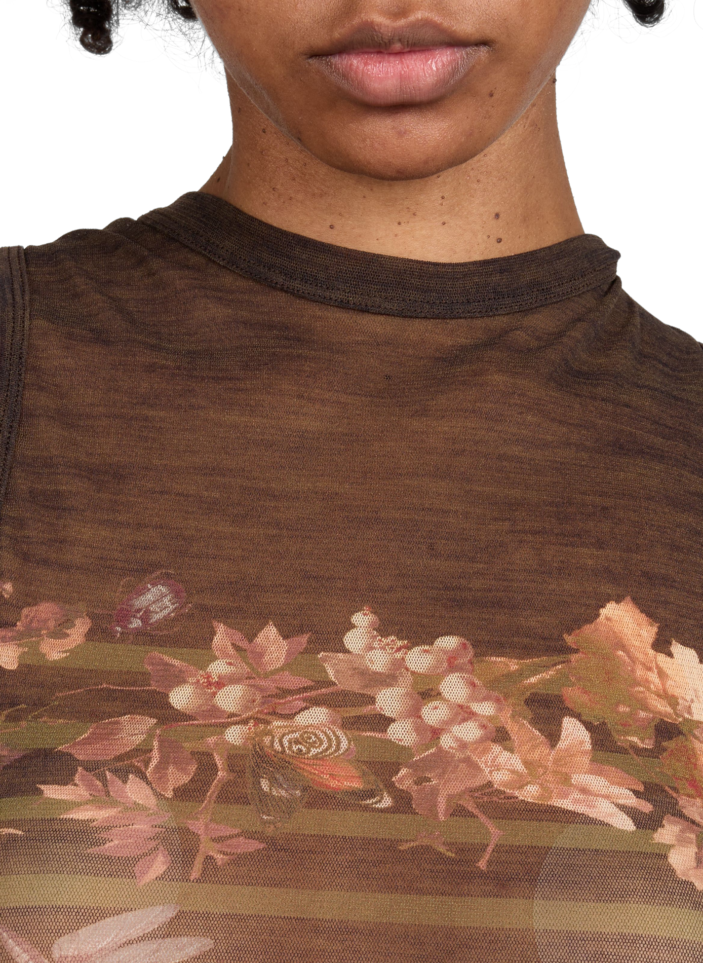 Printed sheer top JEAN PAUL GAULTIER Khaki