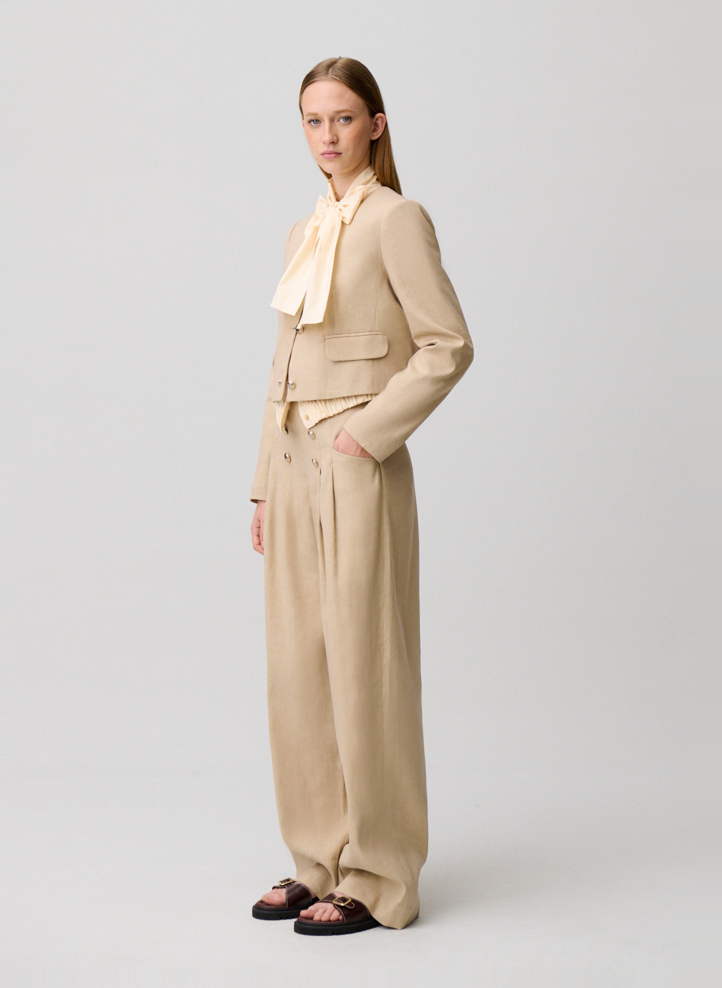 Veste droite courte en lin mélangé CLAUDIE PIERLOT Beige