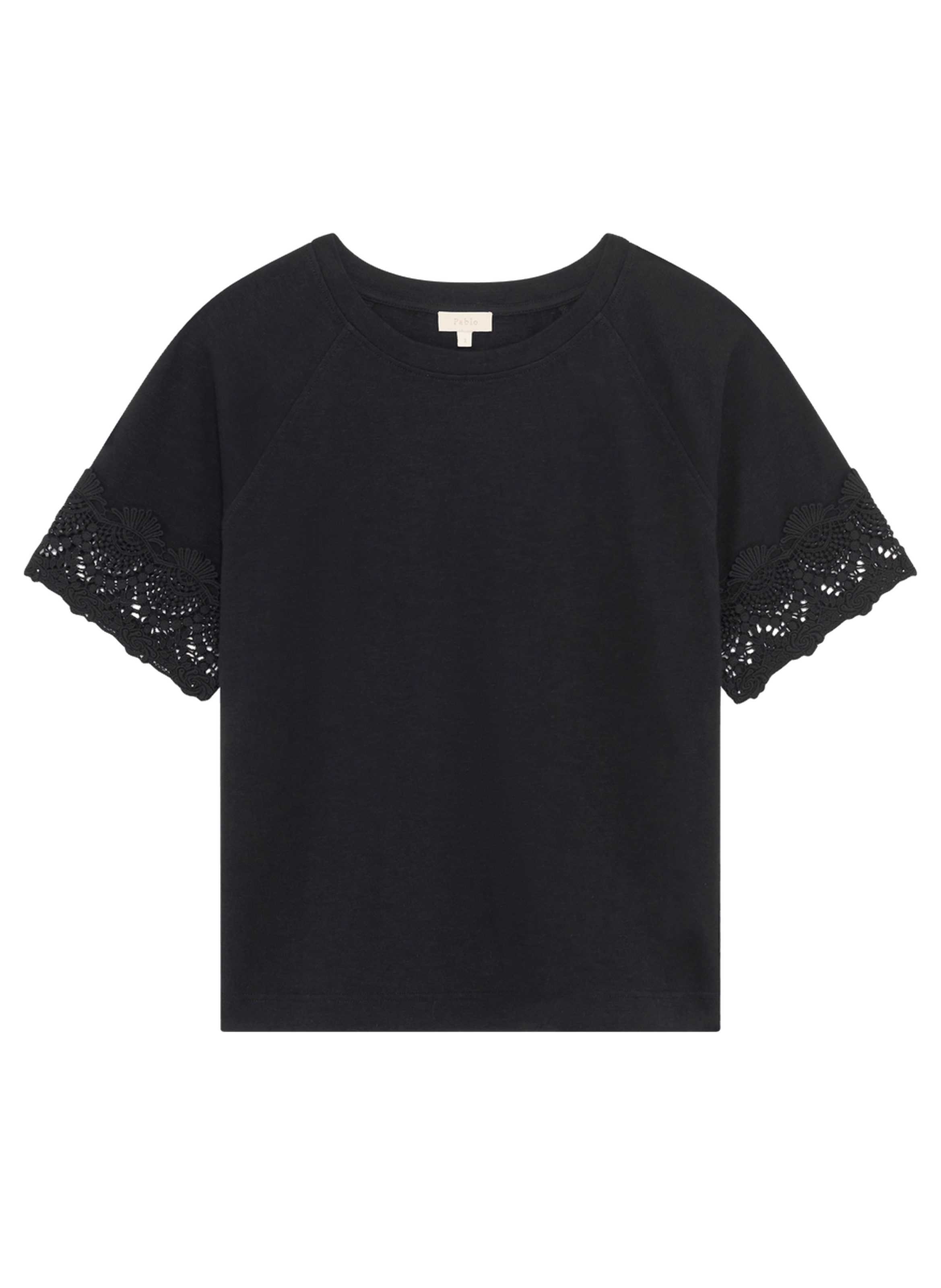 T-shirt en coton aux manches brodées - thana PABLO Noir