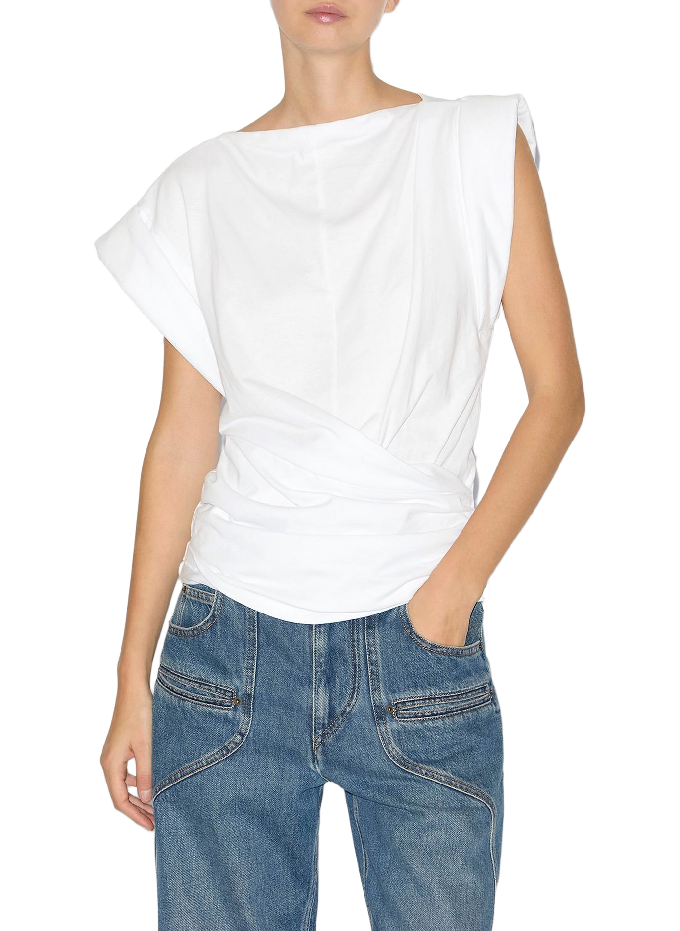 Draped cotton T-shirt by Maison ISABEL MARANT White