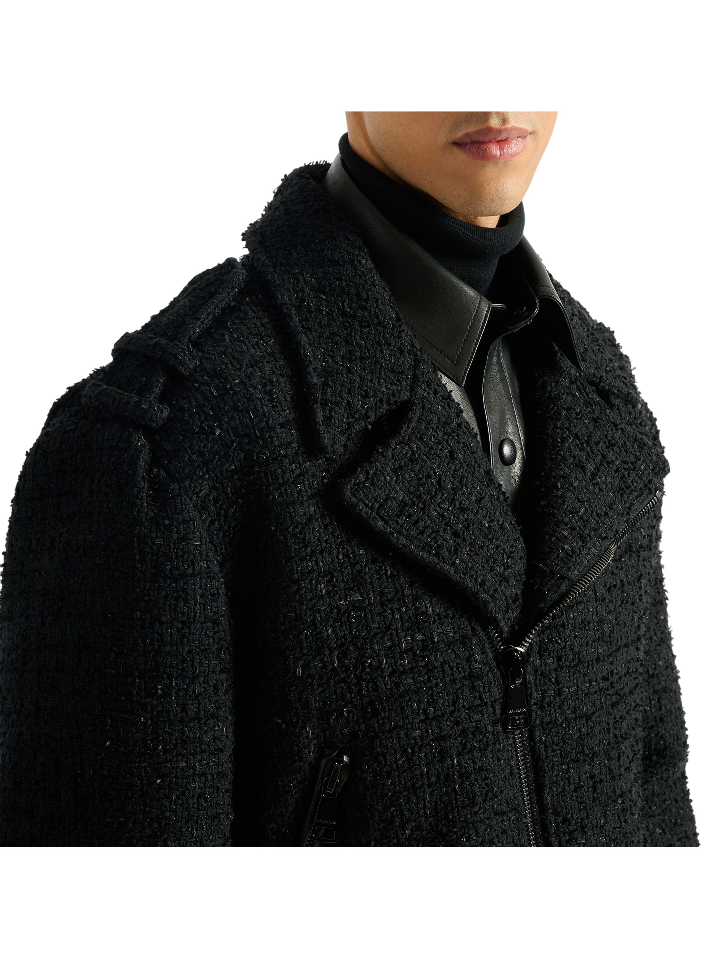 Veste biker en tweed BALMAIN Noir