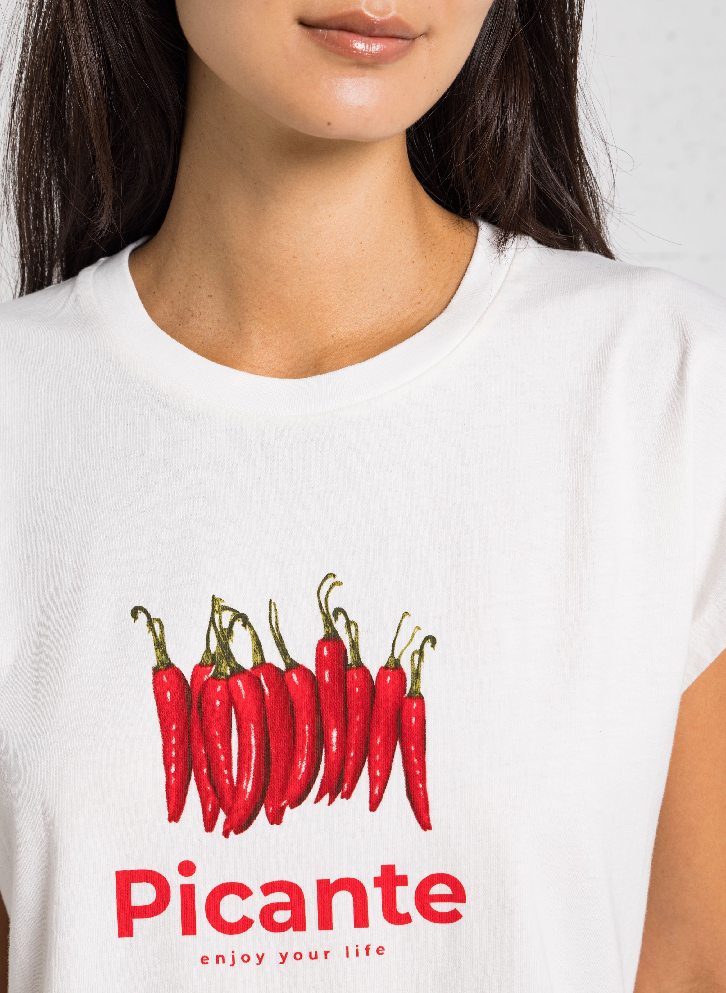 Tee-shirt sans manches ample col rond imprimé en coton IKKS Blanc