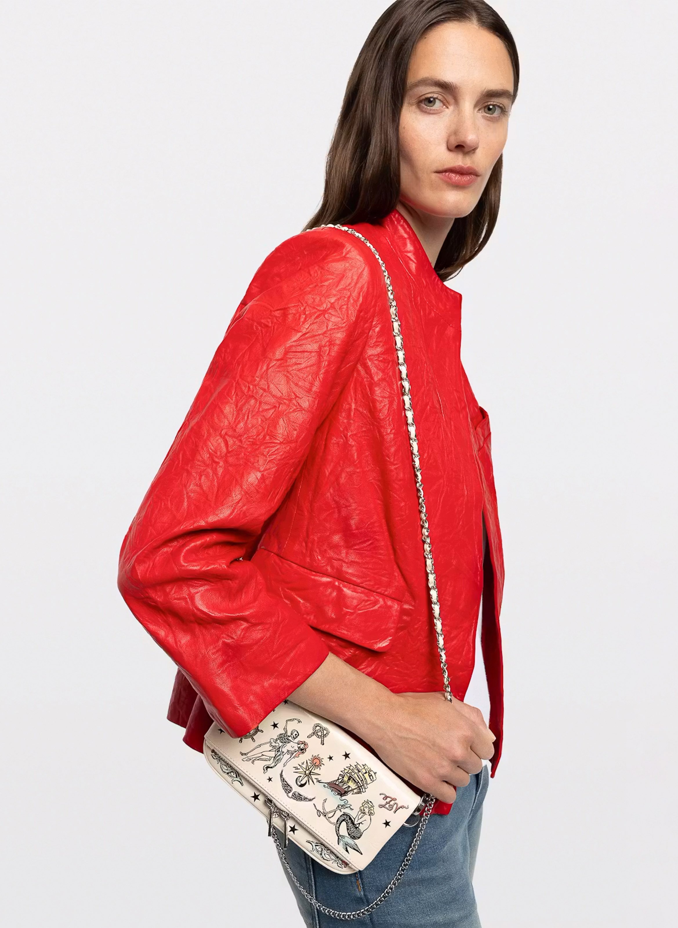 Sac bandoulière en cuir rock mini ZADIG&VOLTAIRE Blanc