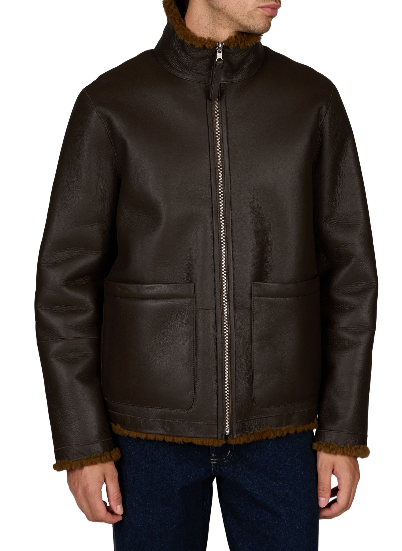 Gerade geschnittene Jacke mit Lederauskleidung CLOSED Braun