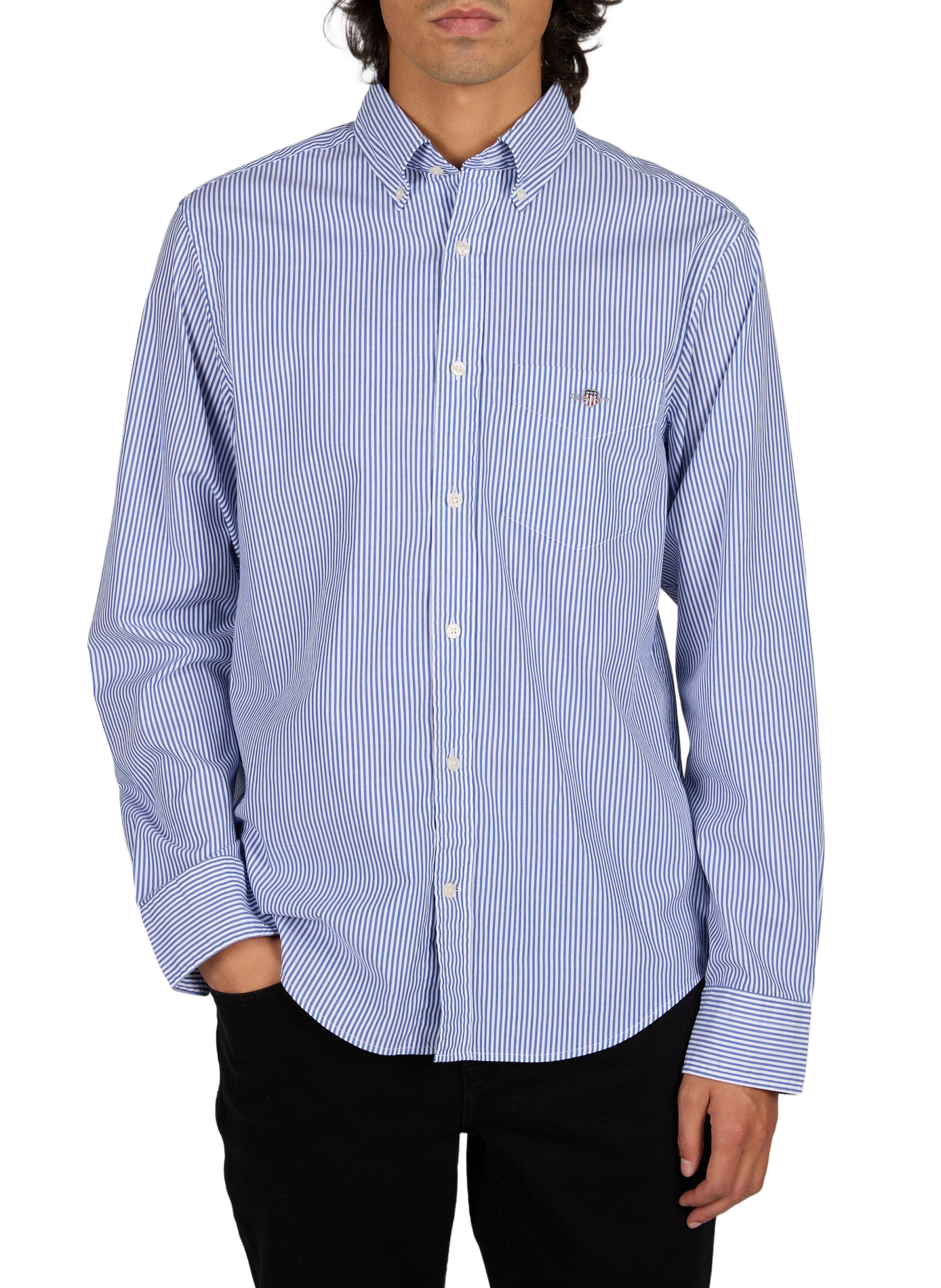 Chemise regular-fit col américain rayée en coton GANT Bleu
