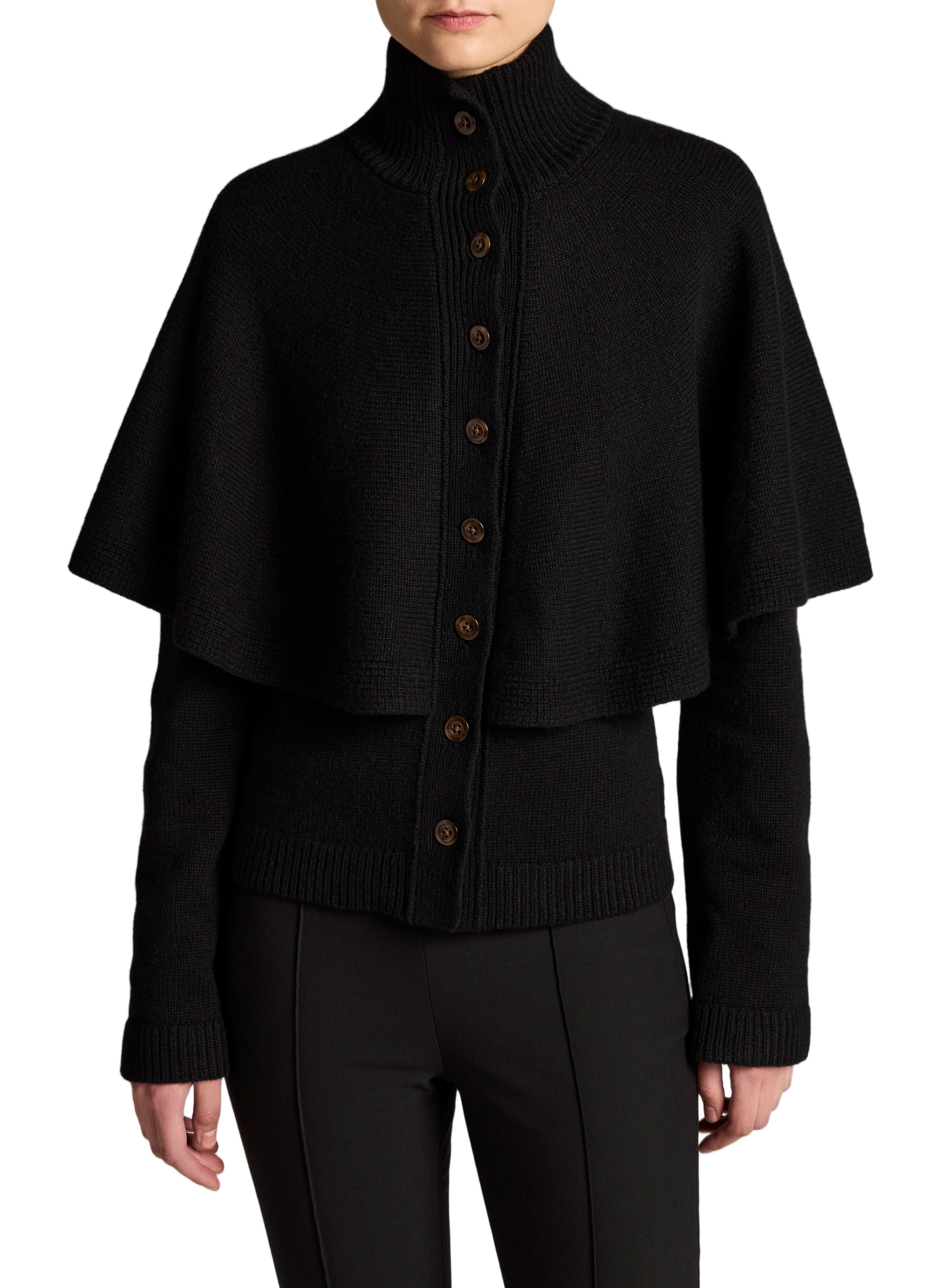 Cardigan cape à col roulé en laine mélangée VINCE Noir