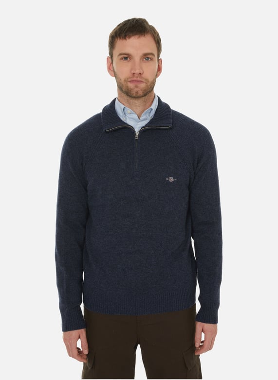 Pull a col zippe en laine Bleu