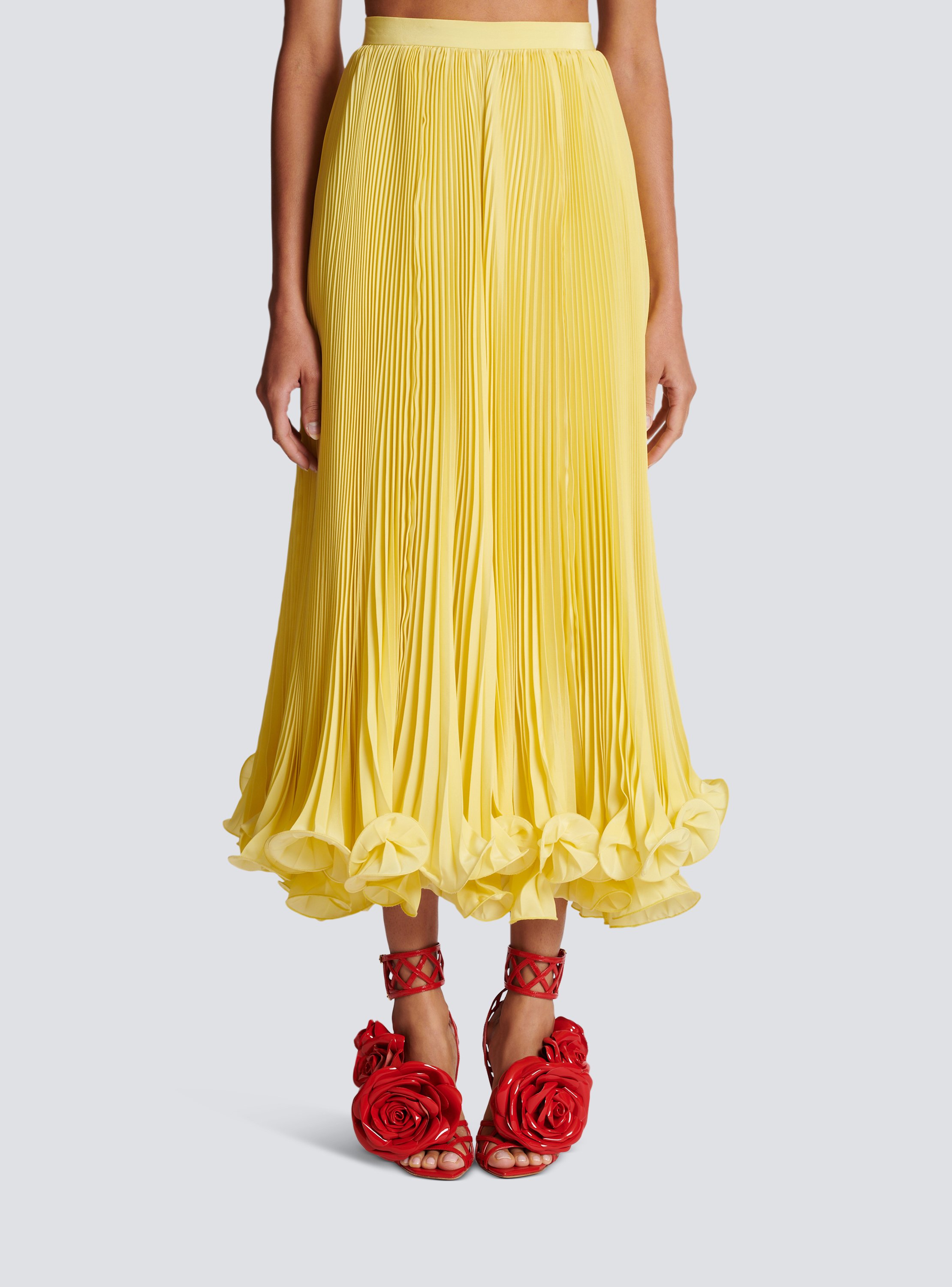 JUPE LONGUE PLISS?�E ?� VOLANTS - BALMAIN pour FEMME | Printemps.com