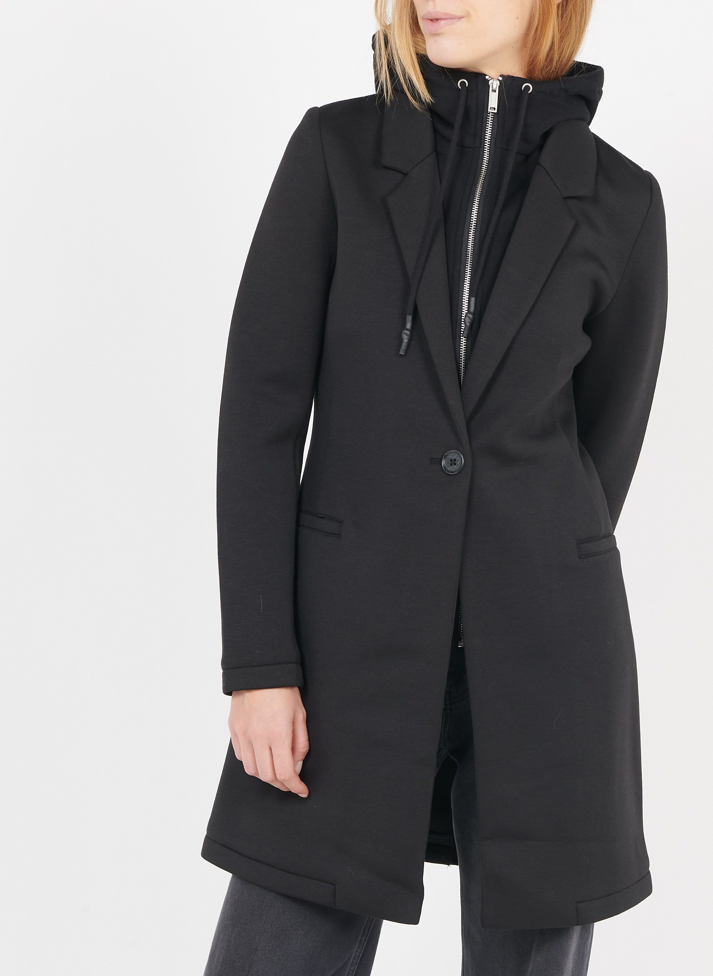 Manteau mi-long col tailleur à capuche IKKS Noir