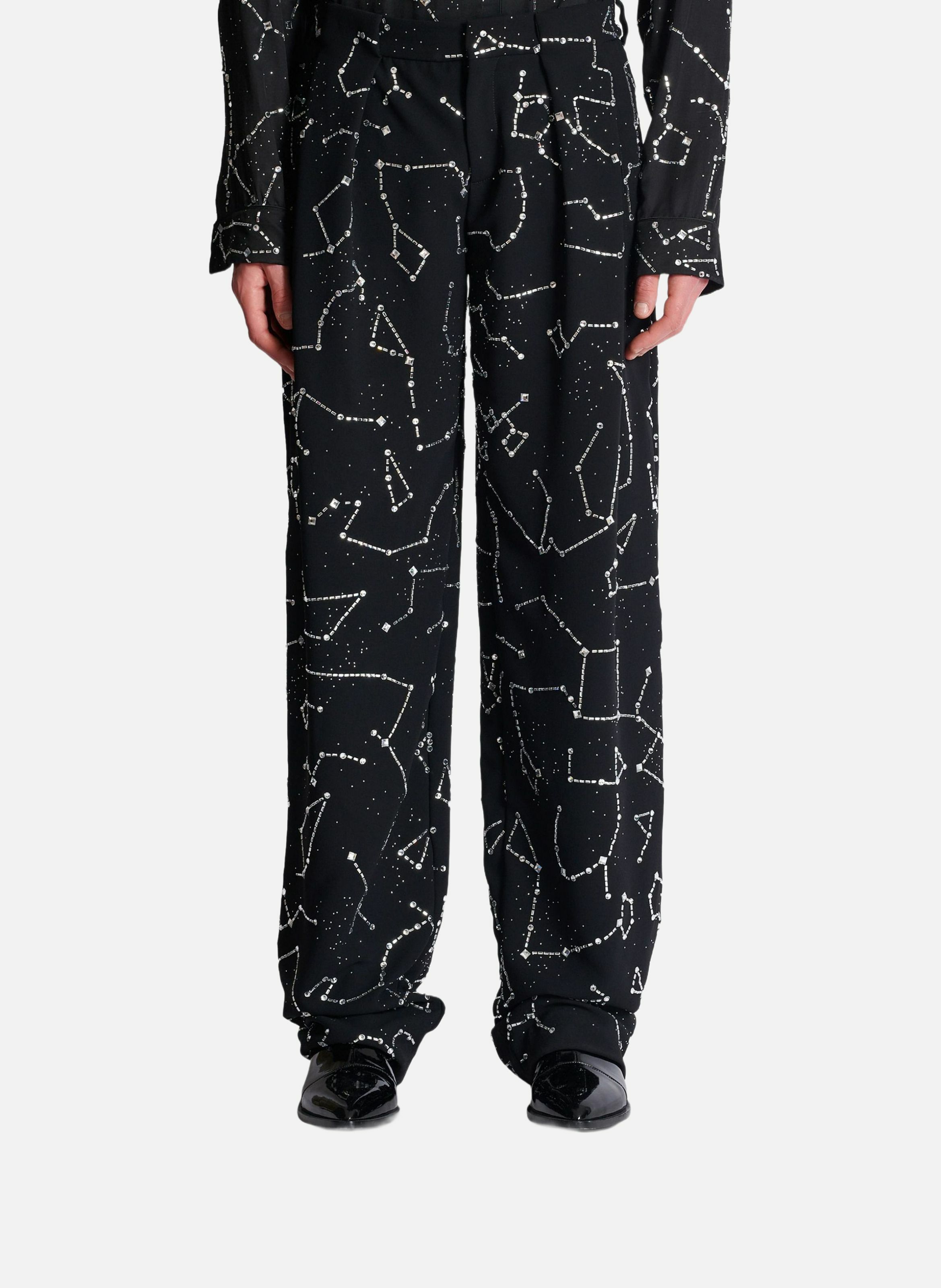 Pantalon en crêpe avec strass motif constellation BALMAIN Argent