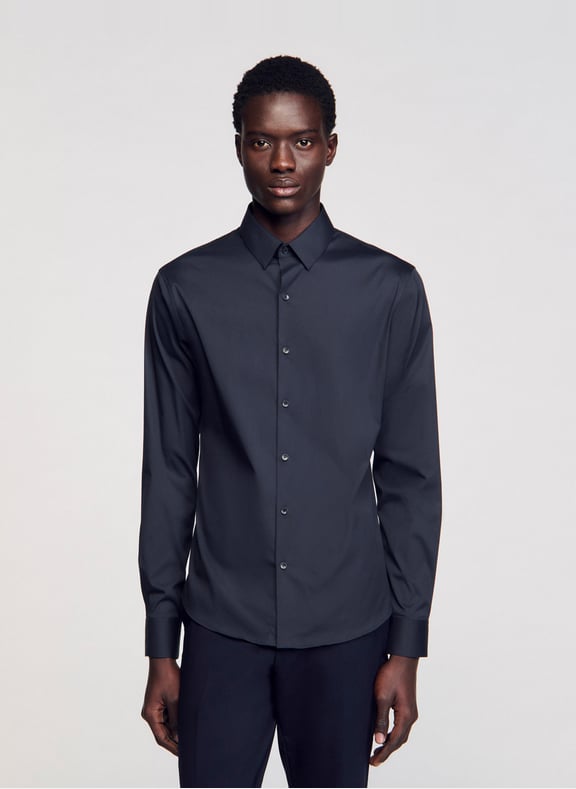 Chemise slim-fit en coton stretch Bleu by SANDRO SANDRO Chemise slim-fit en coton stretch Bleu