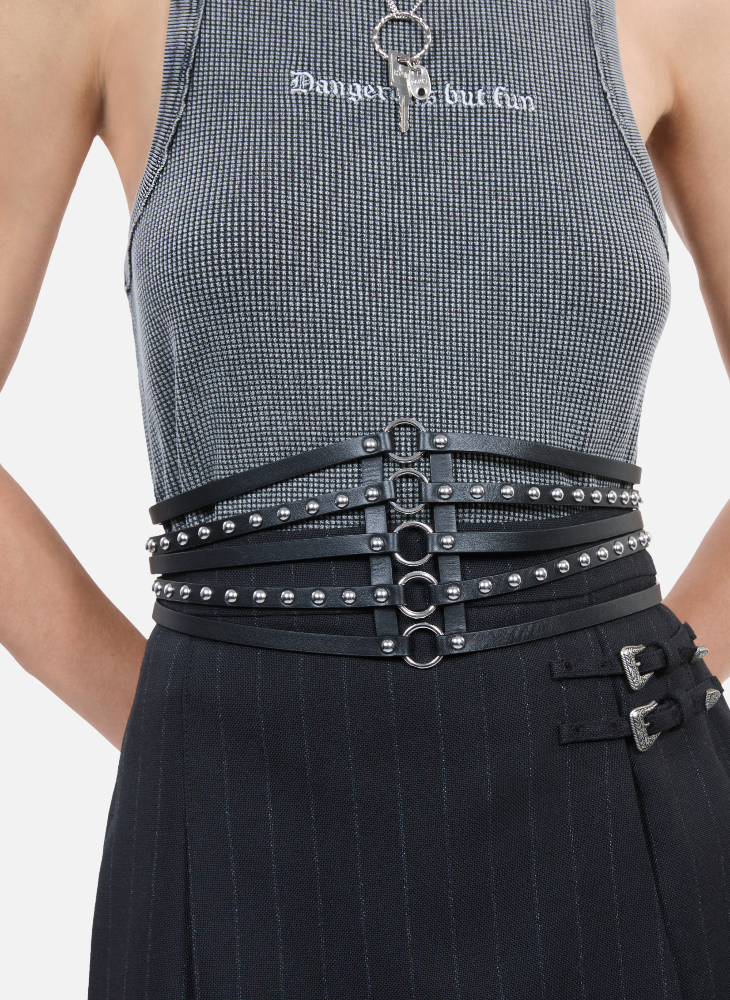 Ceinture corset en cuir avec clous THE KOOPLES Noir