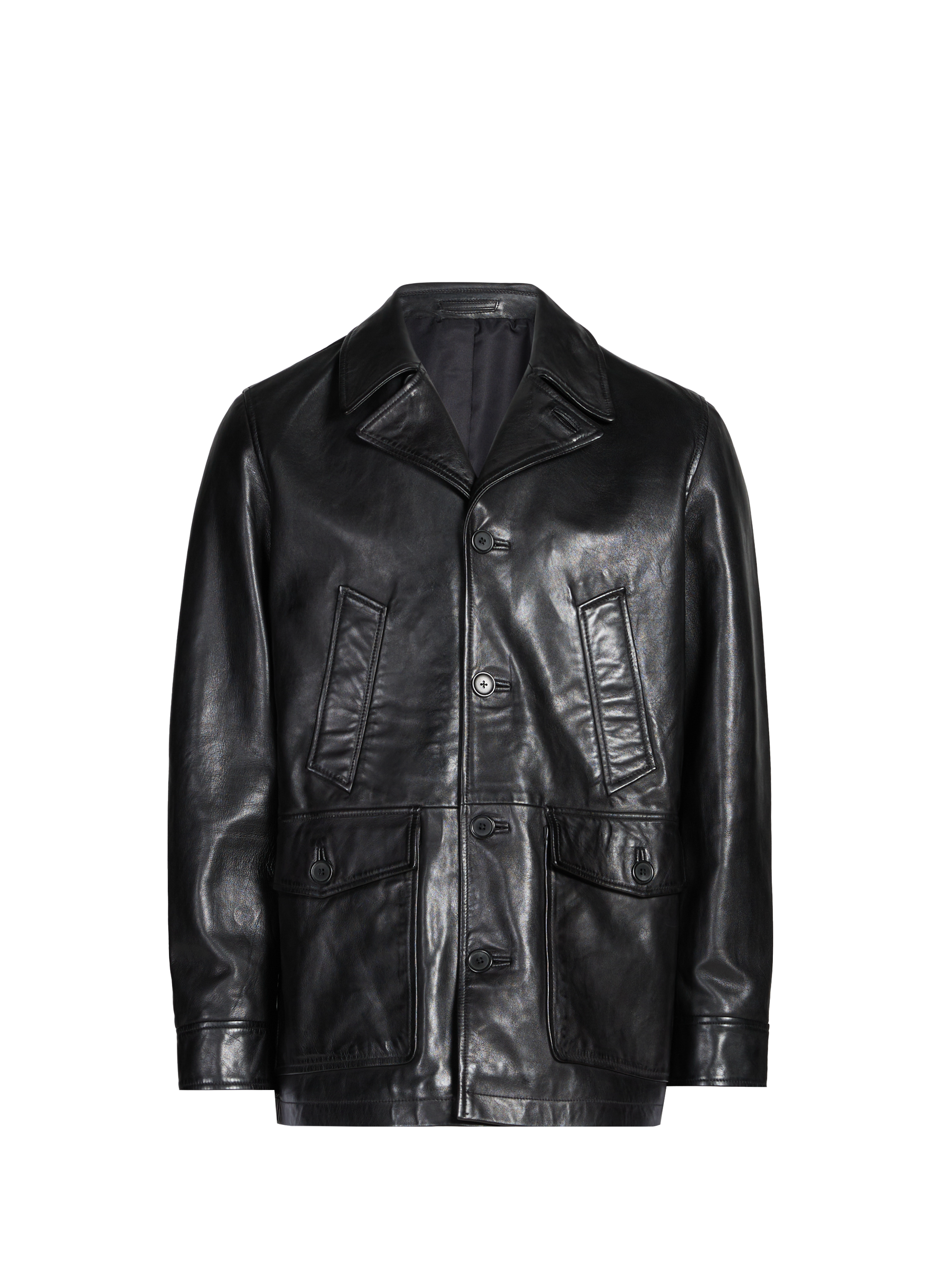 Classic leather Gean jacket with a regular collar SAISON 1865 Black