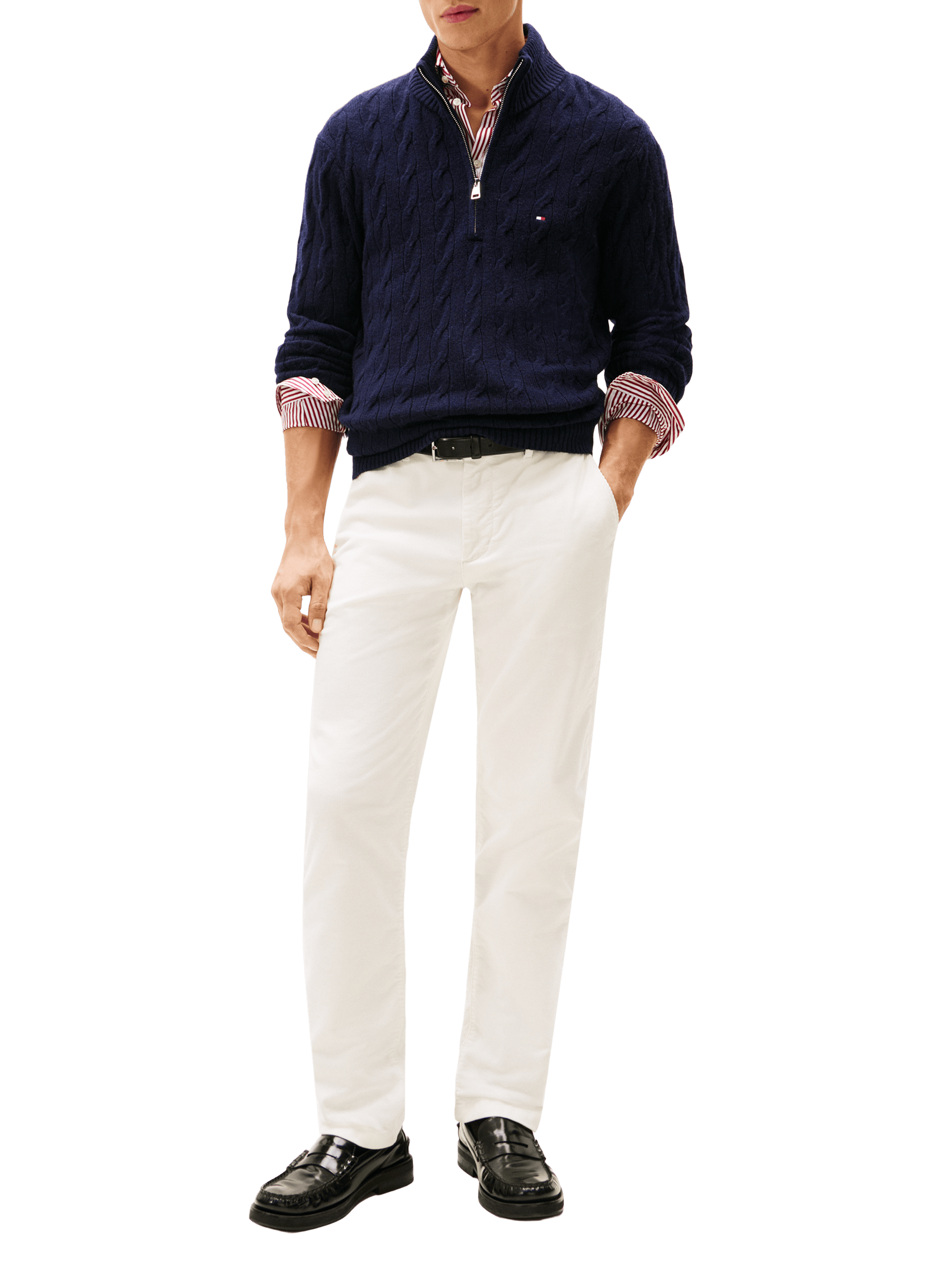 Pull col zippé en laine mélangée TOMMY HILFIGER Bleu