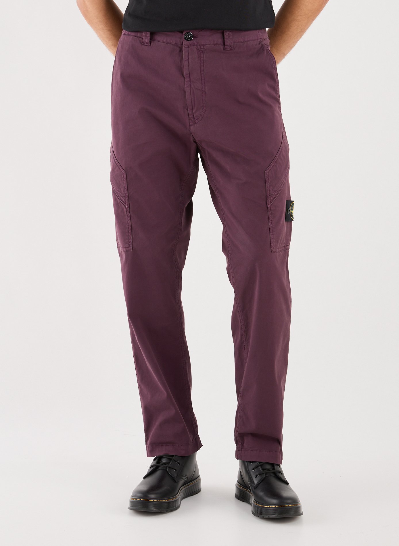 STONE ISLAND Pantalon cargo uni en coton mélangé Rouge