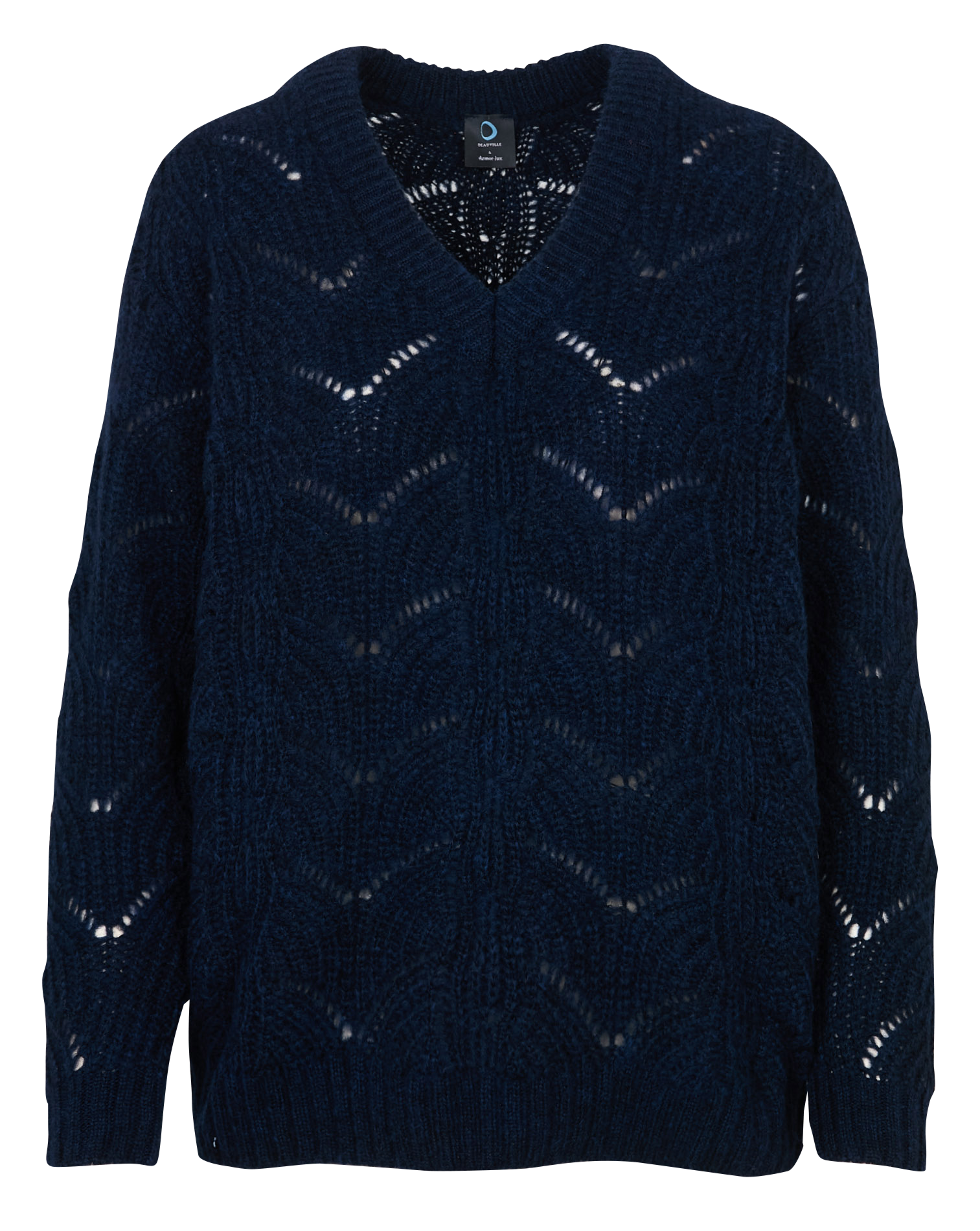 Pull droit col v ajouré en laine mélangée deauville ARMOR-LUX Bleu