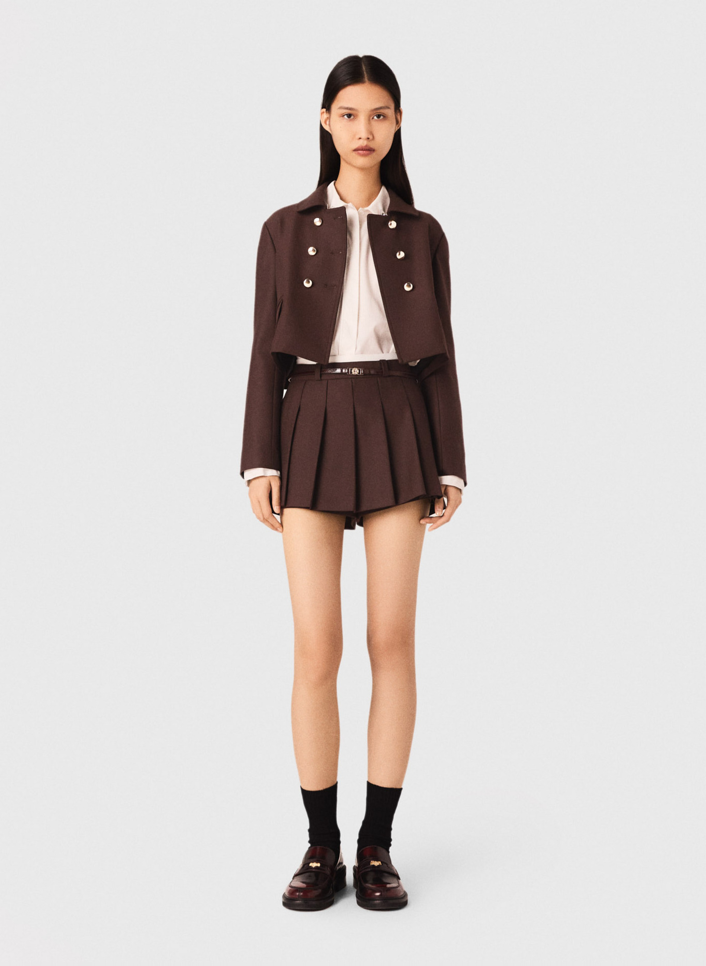 Veste courte droite col classique Marron