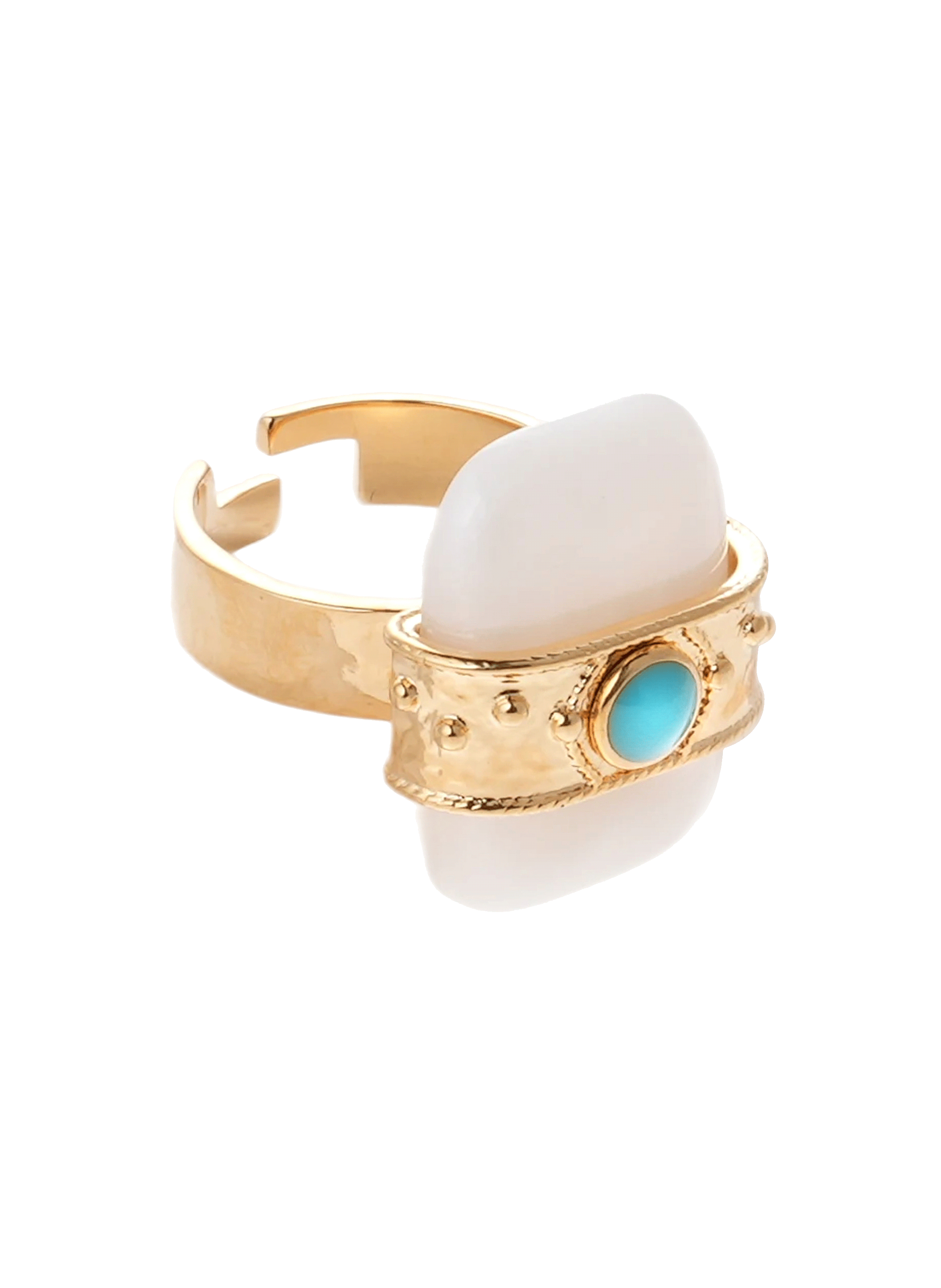 Bague réglable avec cabochon central nepali HIPANEMA Blanc