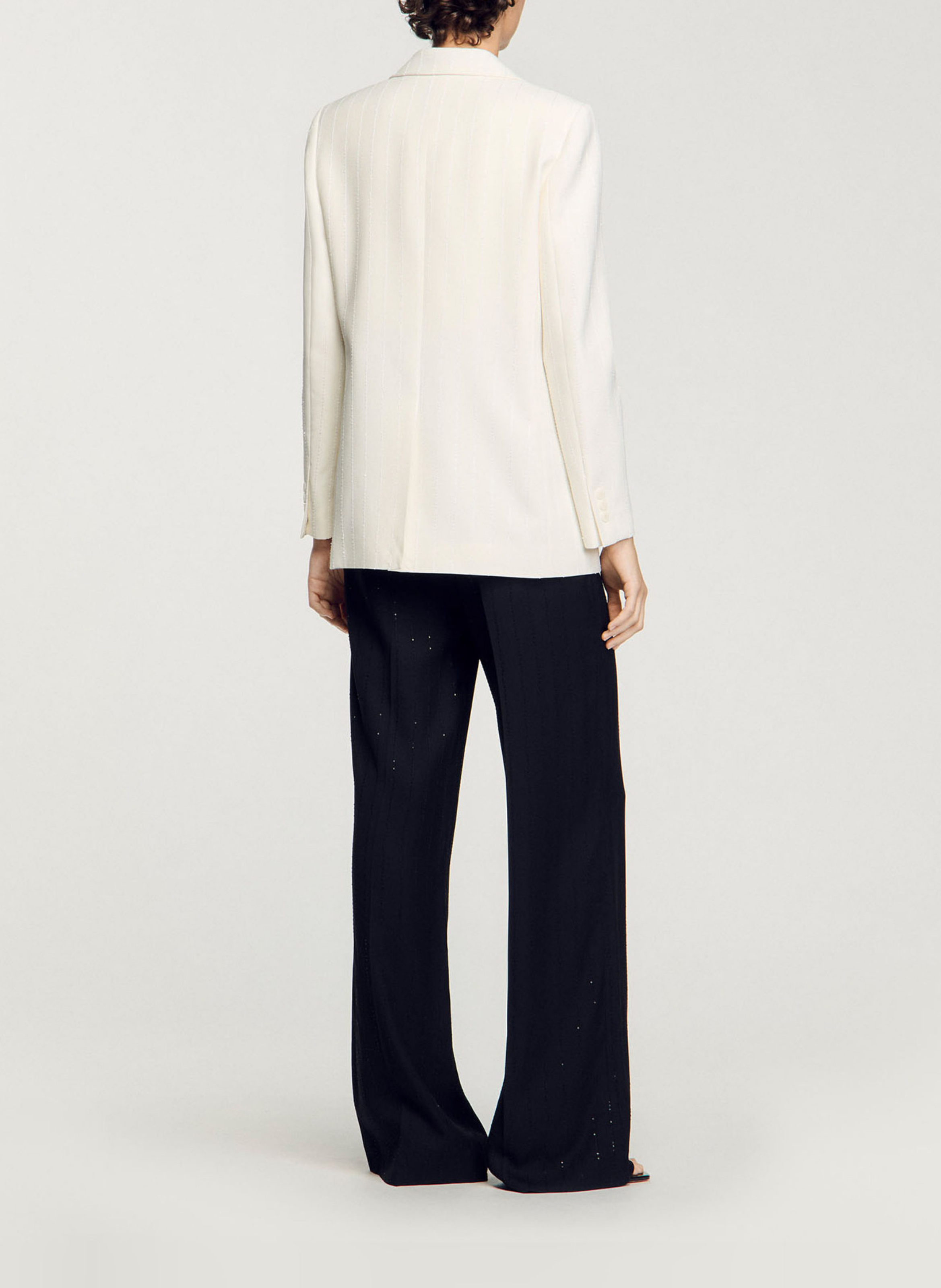 Veste tailleur rayée à sequins SANDRO Beige