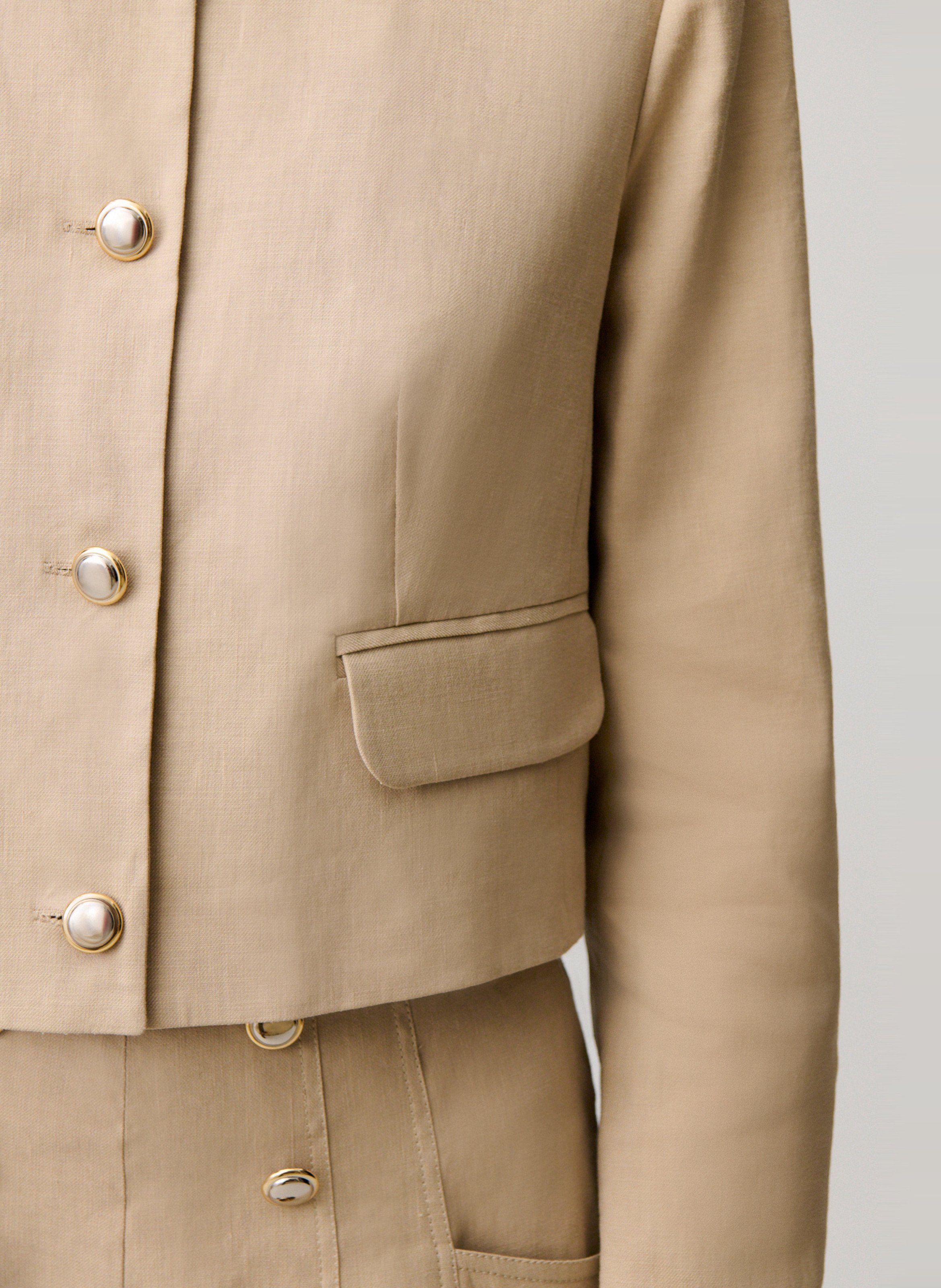 Veste droite courte en lin mélangé CLAUDIE PIERLOT Beige