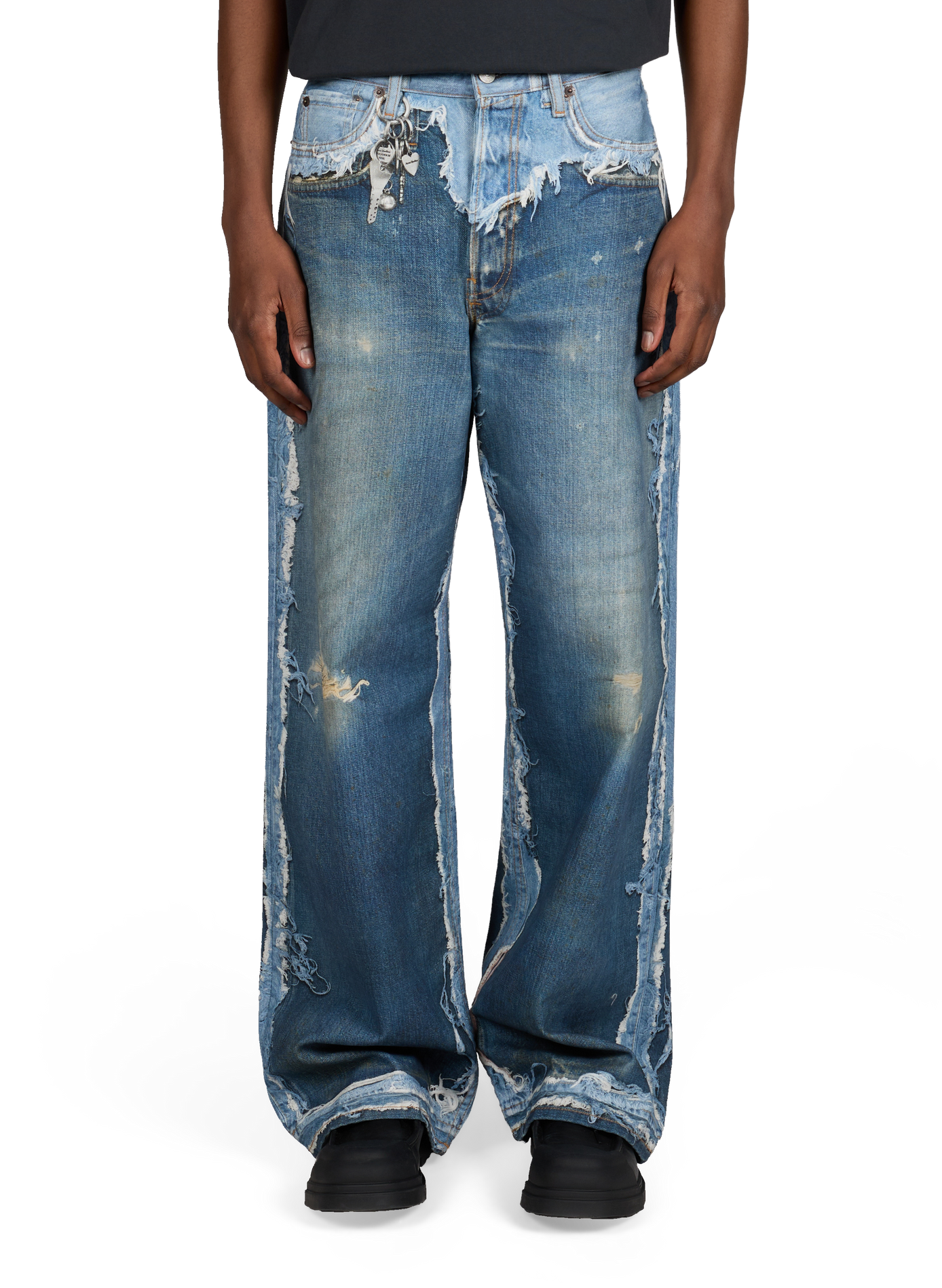 Jean ample imprimé déchiré en coton ACNE STUDIOS Bleu