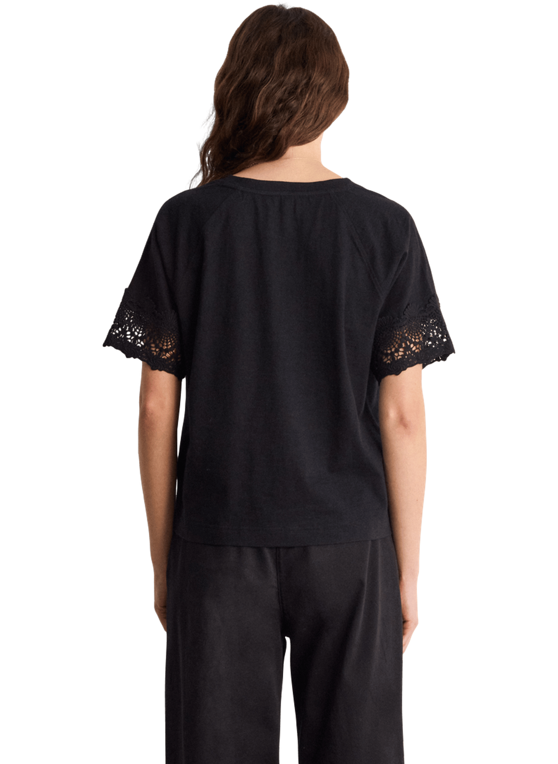 T-shirt en coton aux manches brodées - thana PABLO Noir