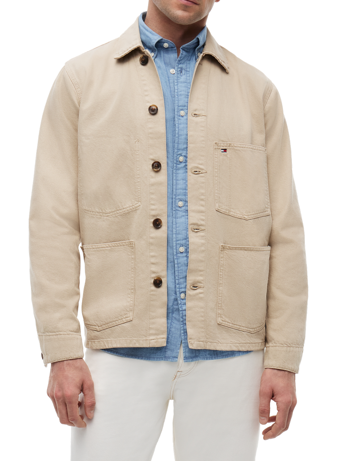 Veste droite à logo en coton TOMMY HILFIGER Beige