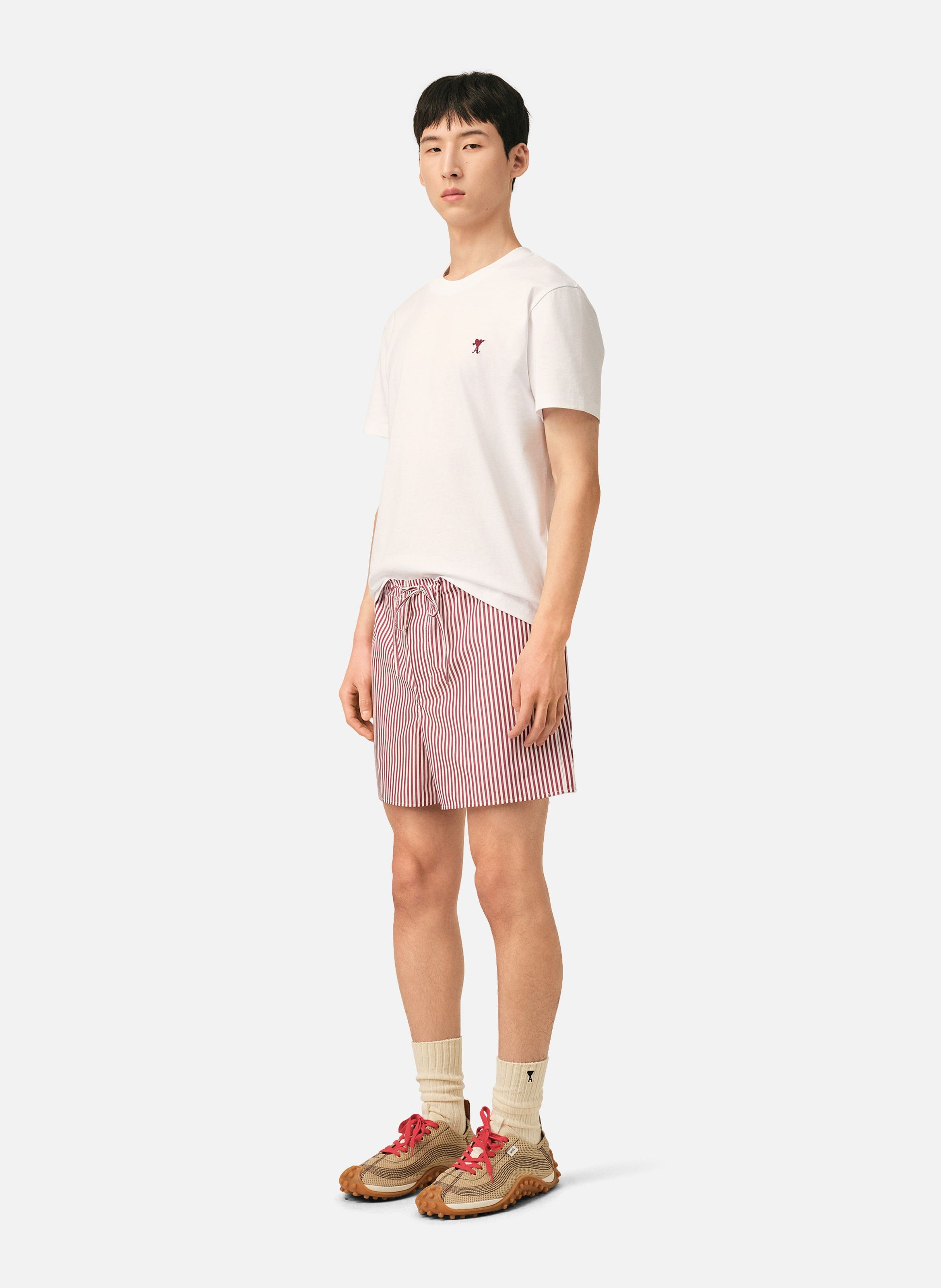Short à rayures ami de coeur flèche unisexe en coton AMI PARIS Blanc