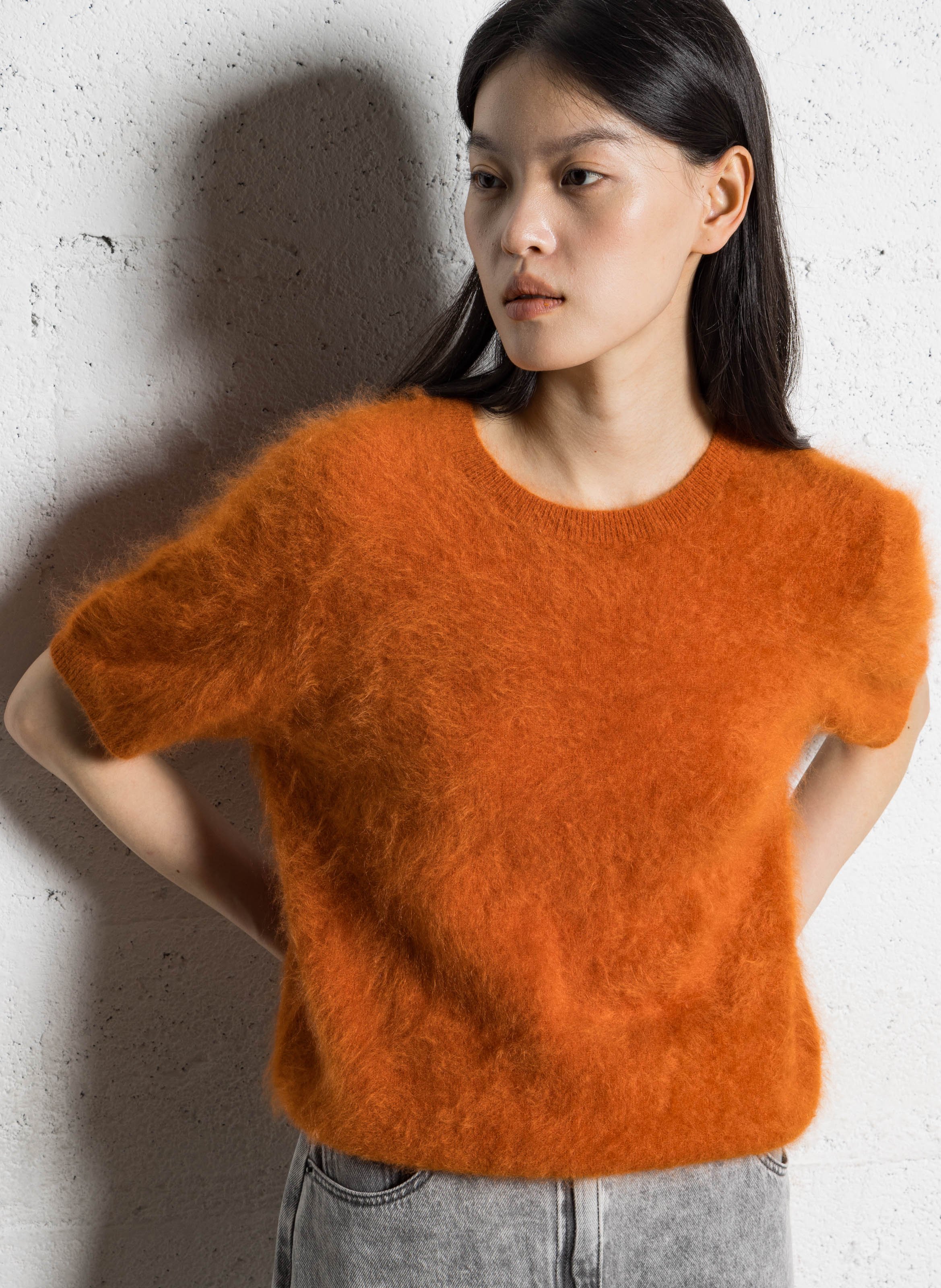 Pull droit col rond en cachemire IKKS Orange