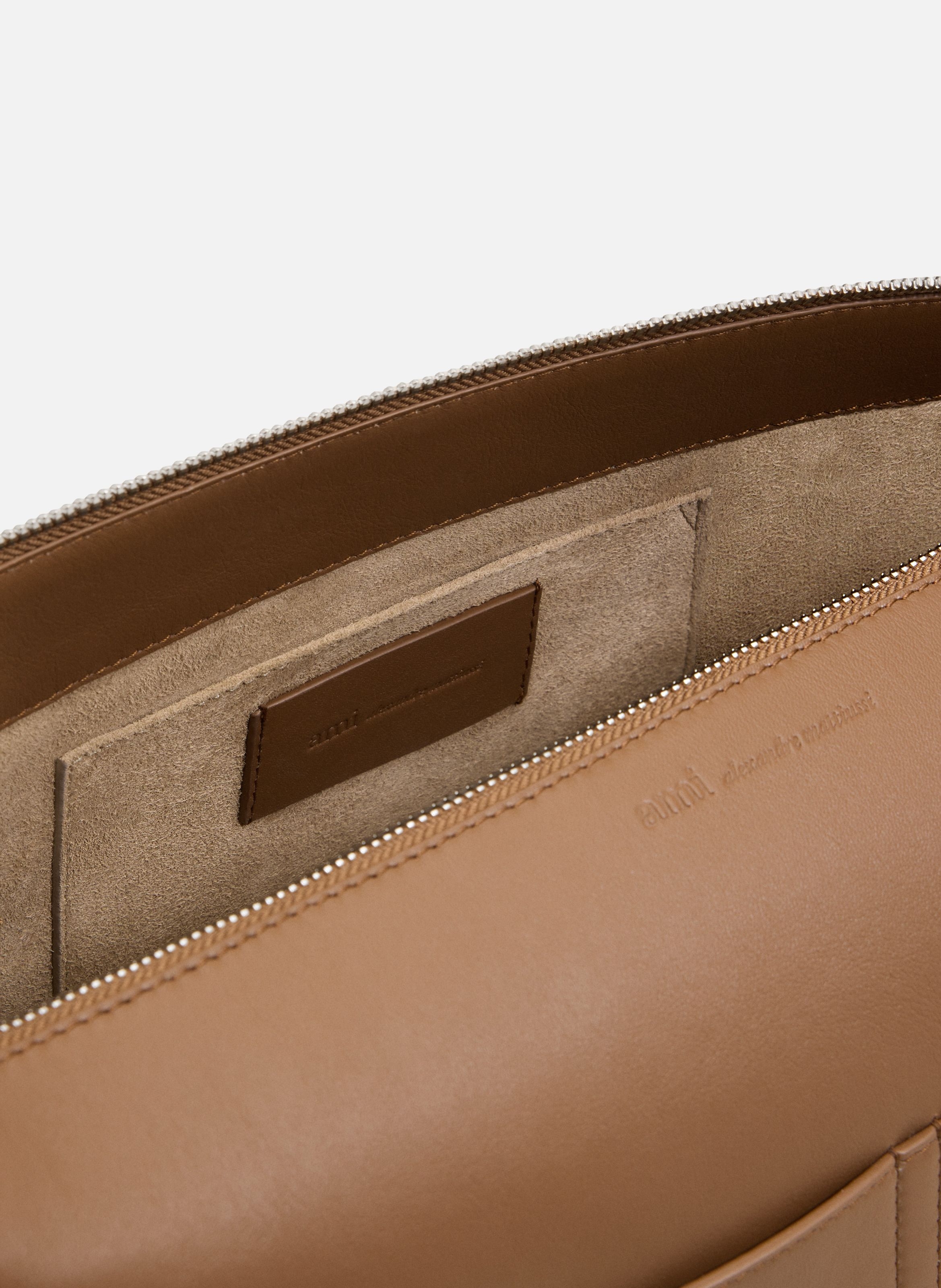 Sac zippé carrousel unisexe en cuir de veau AMI PARIS Marron