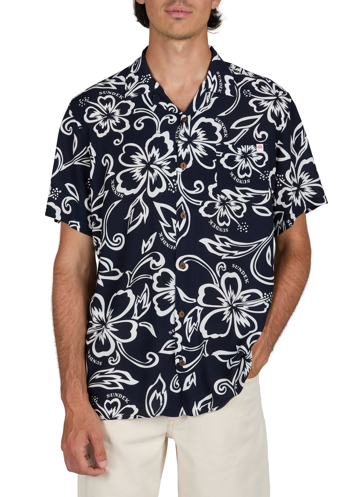 Oversized shirt with floral print SUNDEK Blue