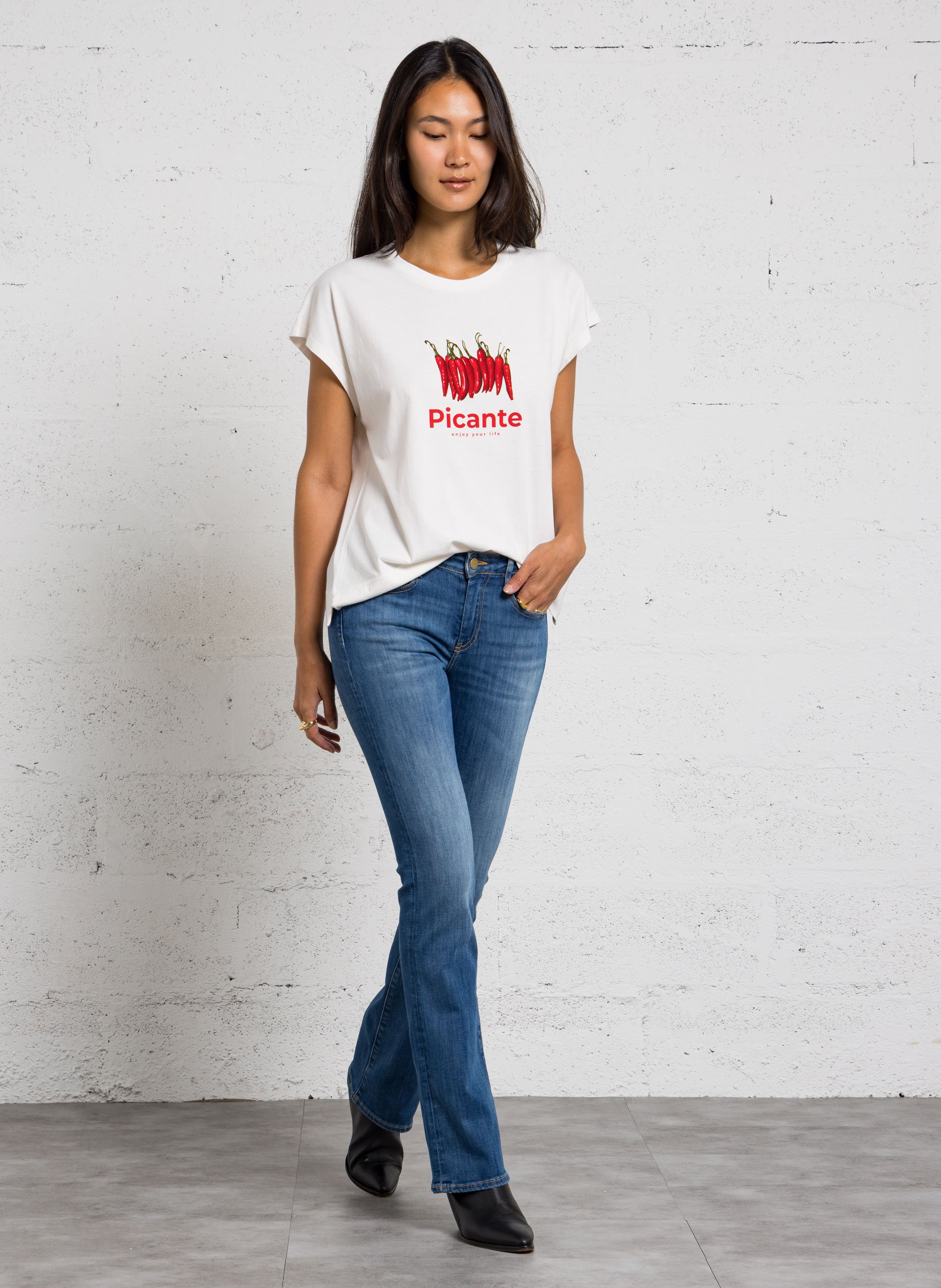 Tee-shirt sans manches ample col rond imprimé en coton IKKS Blanc
